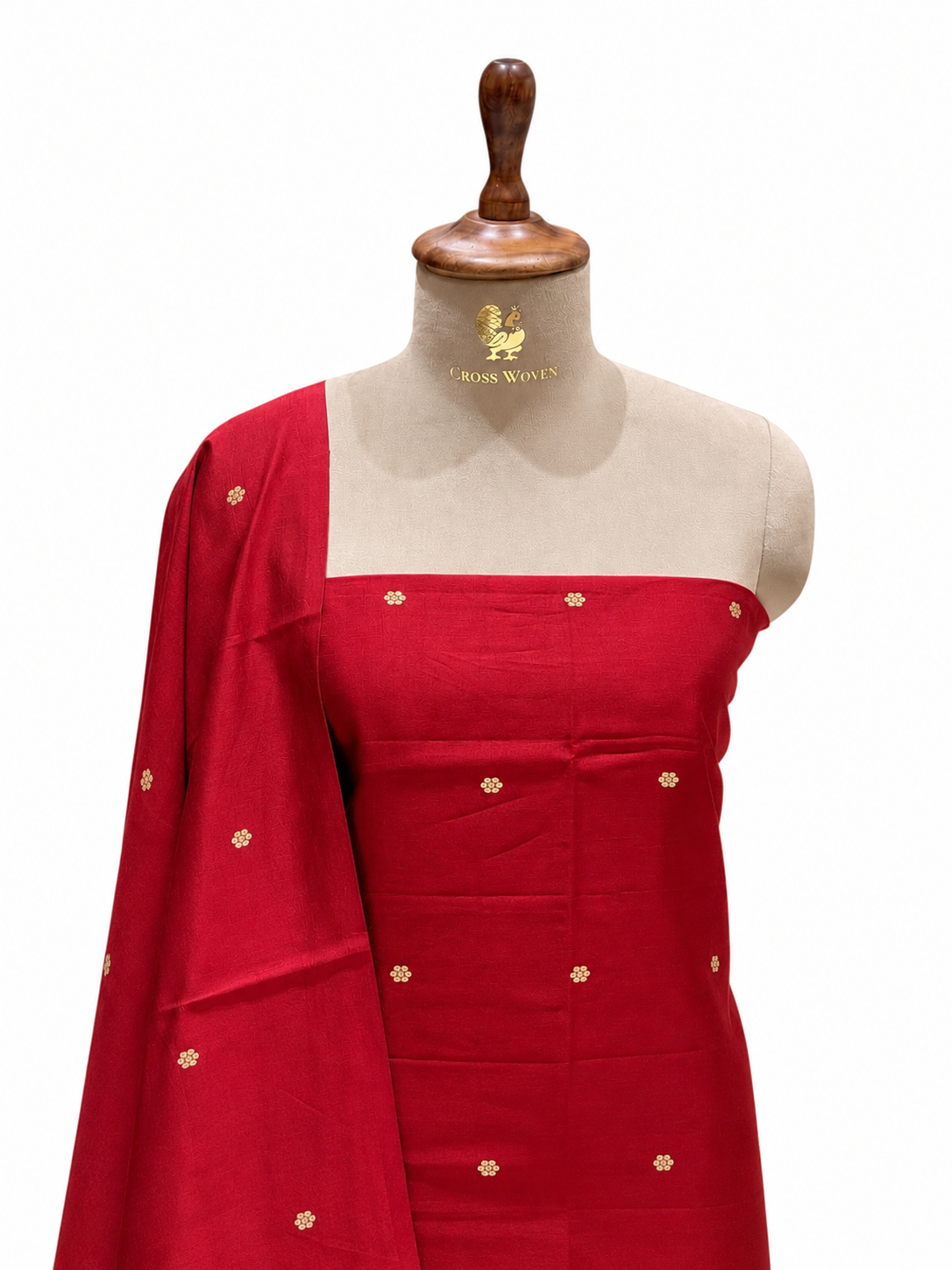 Red Pure Silk Suit Set With Statement Bootas