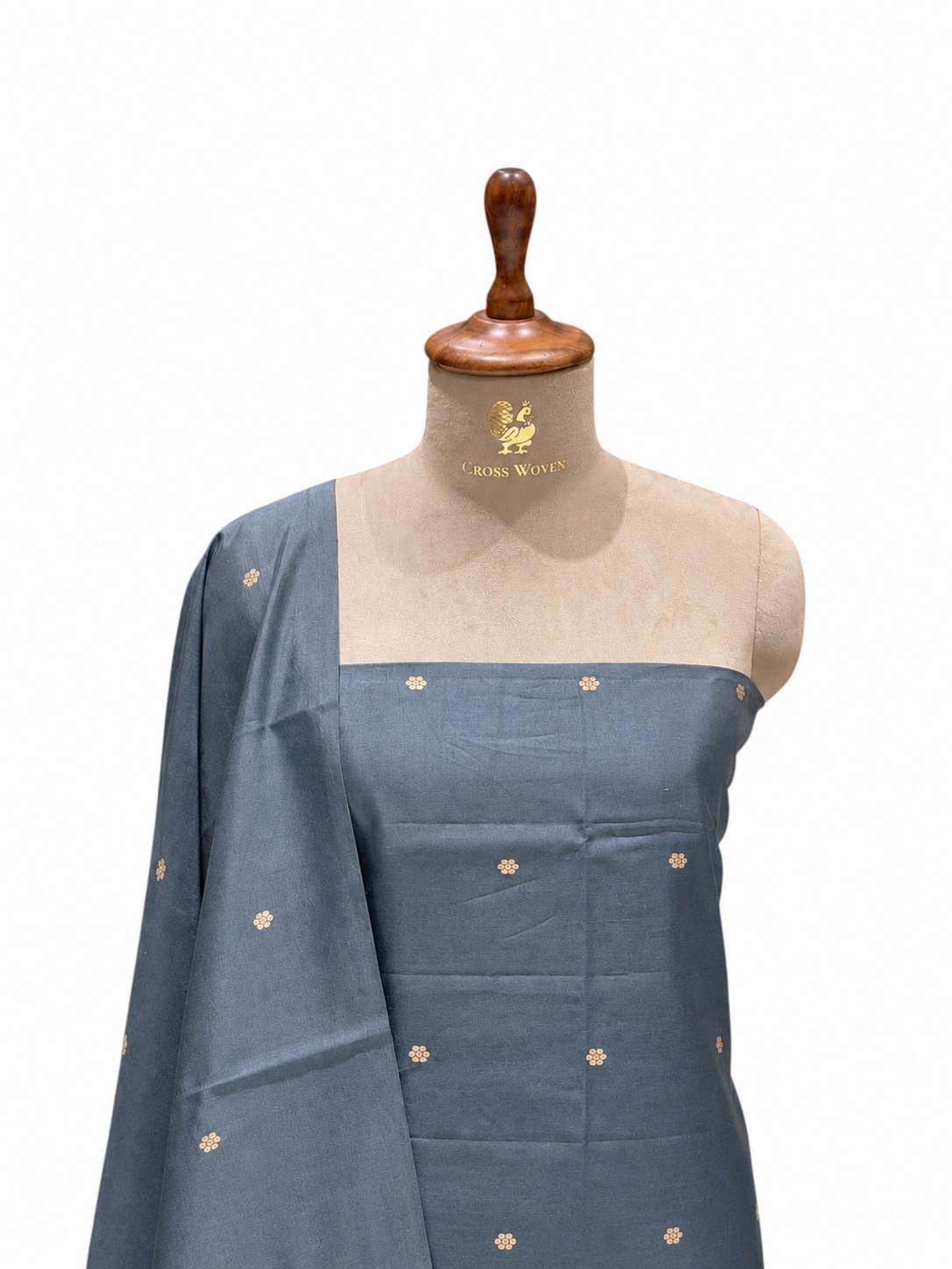 Blue-ish Grey Pure Silk Suit Set With Statement Bootas