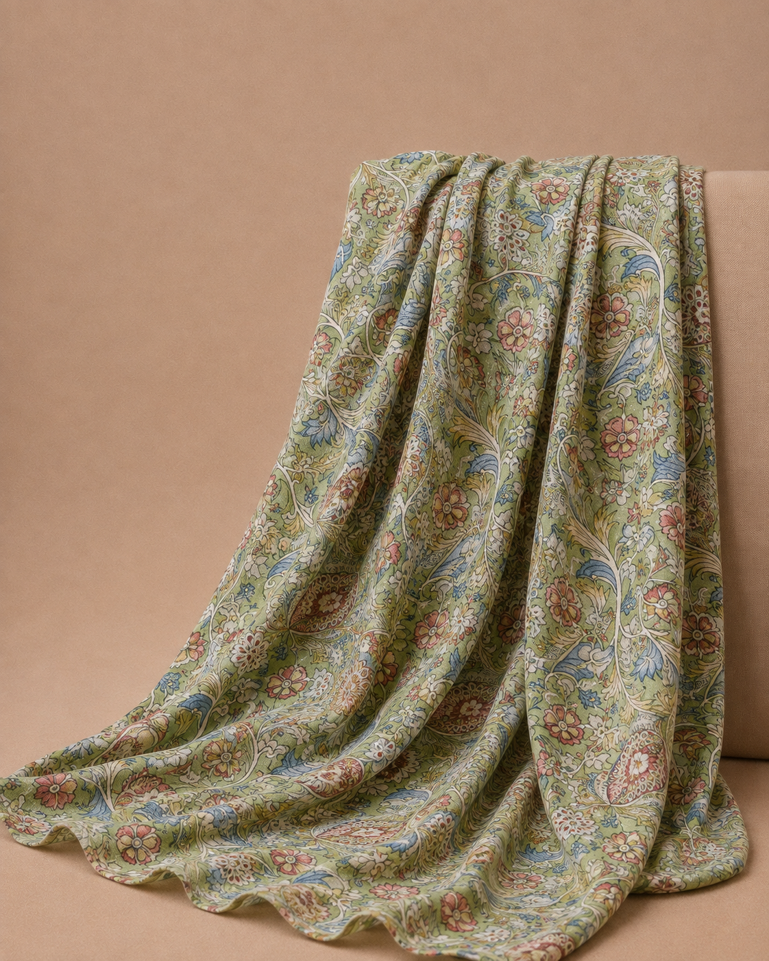 Sage Green Tussar Kalamkari Printed Fabric