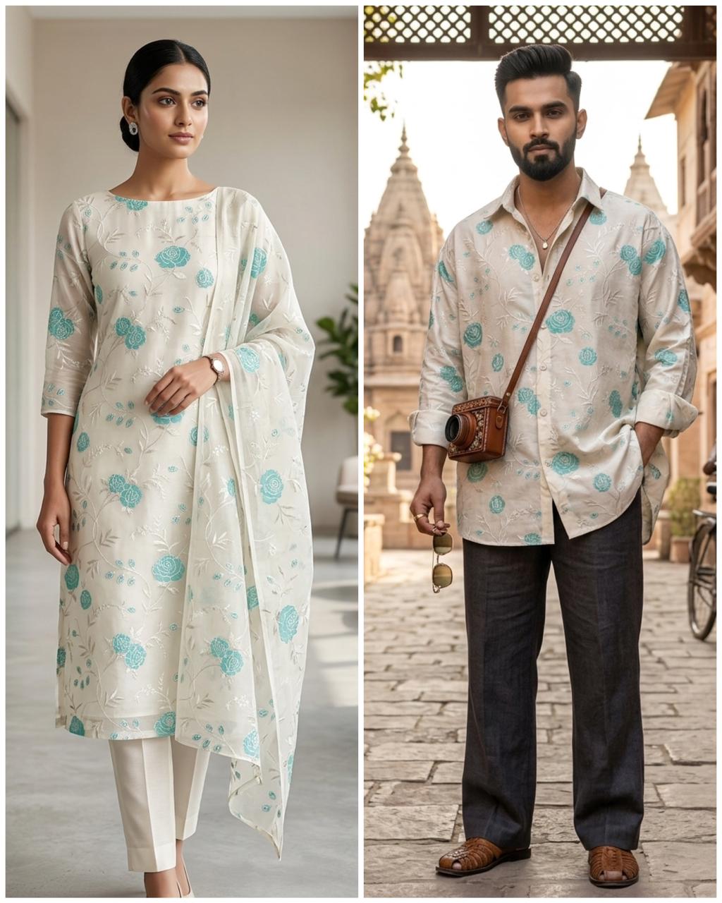 Mul Fabric With Turquoise Blue Appliqué Work