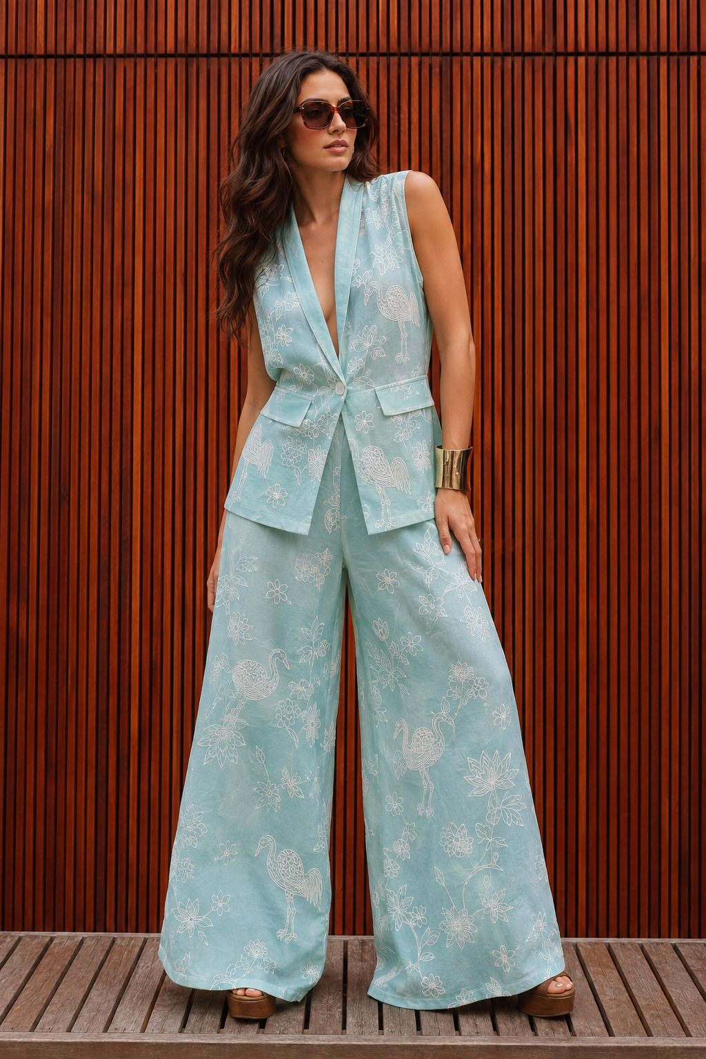 Aqua Blue Mul with White Appliqué Work
