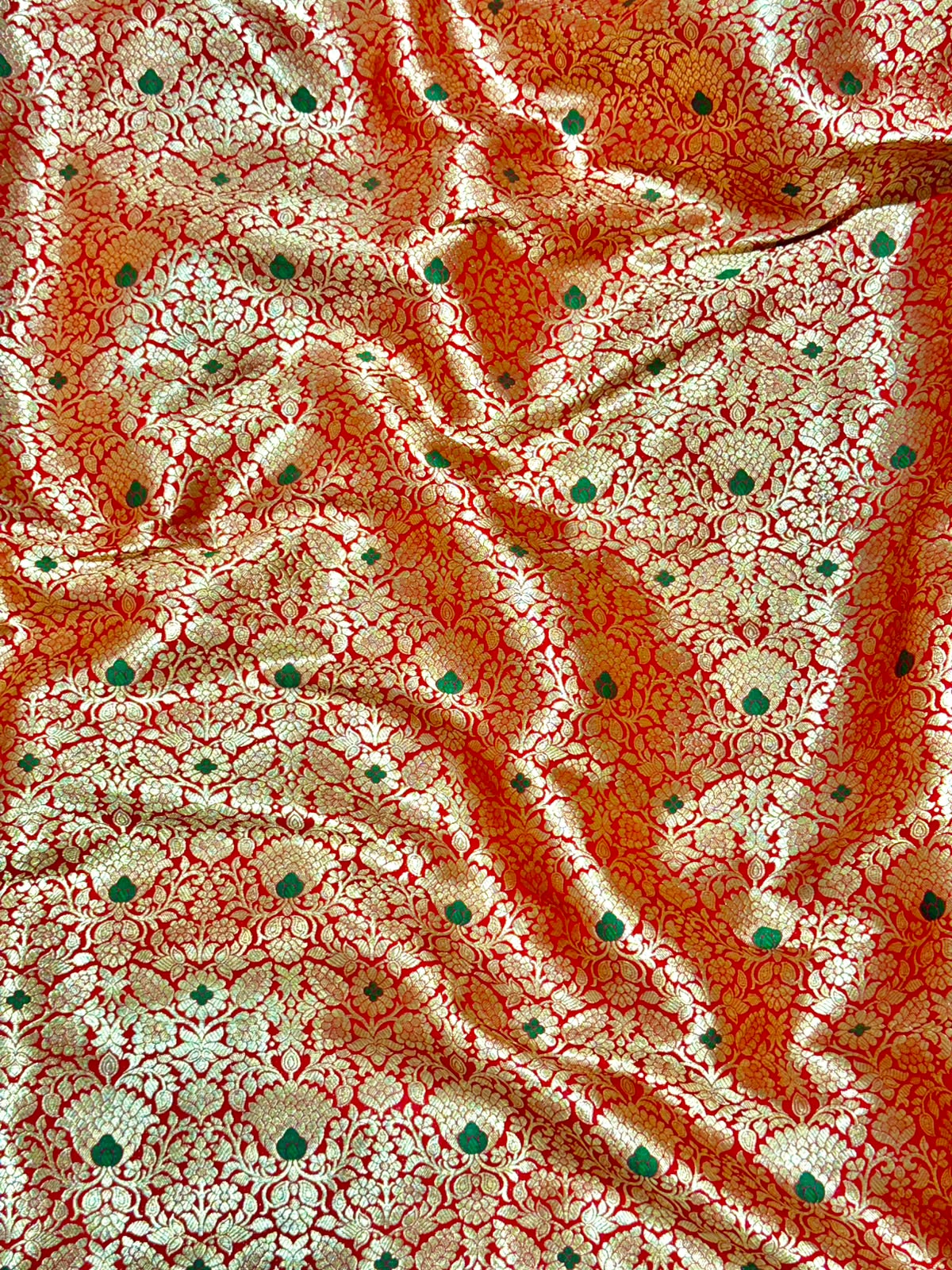 Red Pure Katan Silk Meenakari Jaal Fabric