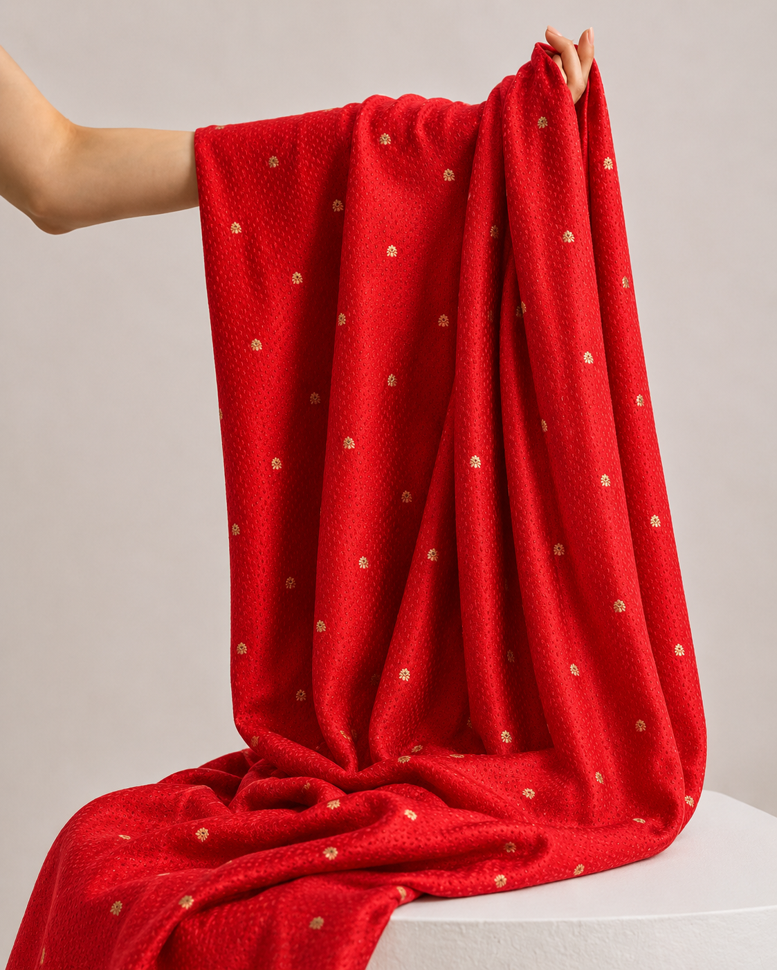 Red Soft Silk Fabric with Meenakari Floral Bootis