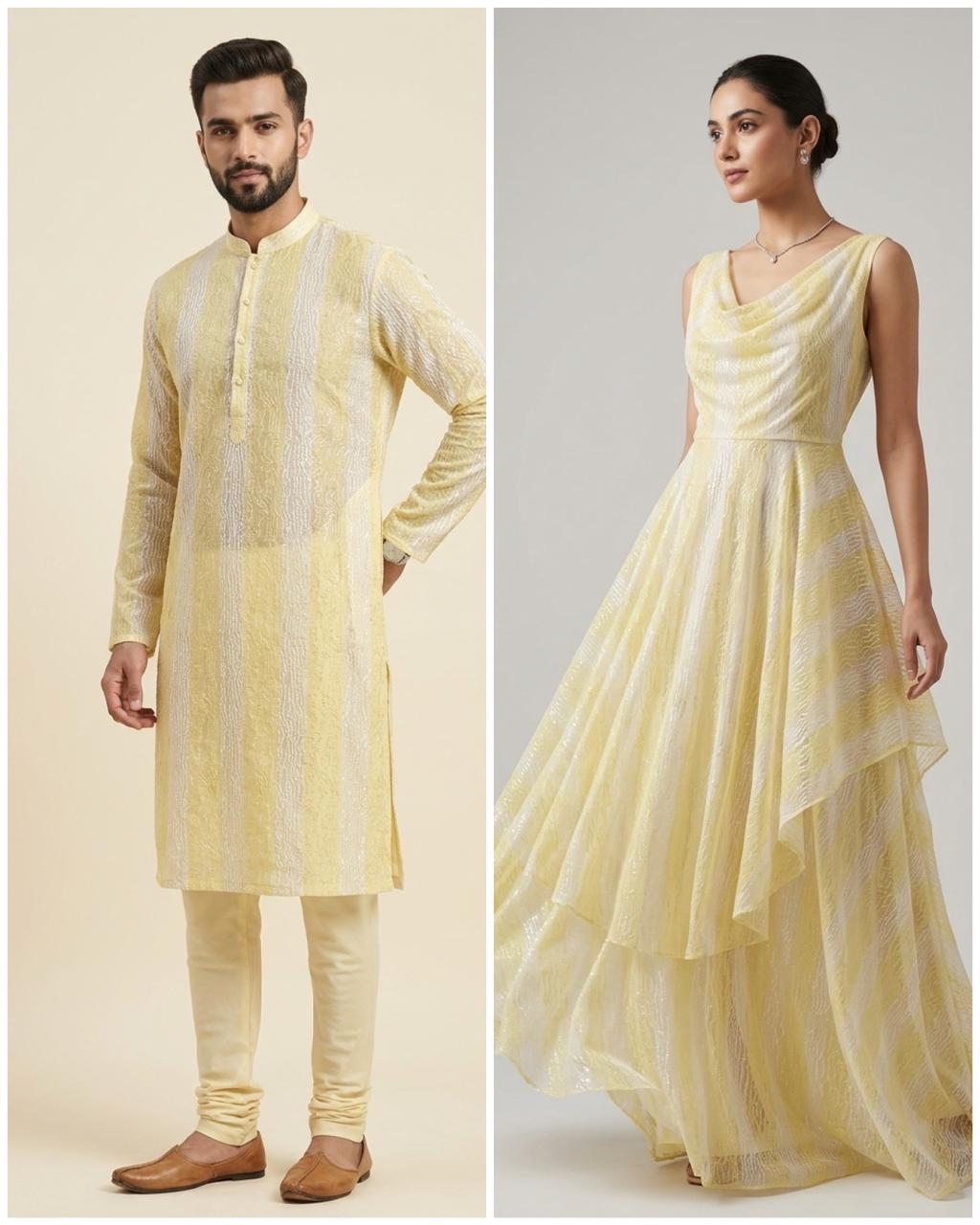 Yellow Rangkaat Dye Pure Mul Cotton Fabric With Sequin Embroidery