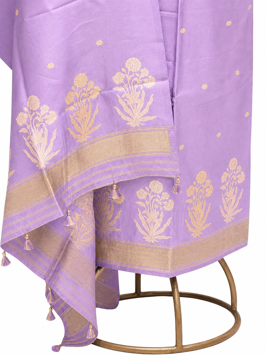 Pastel Lavender Pure Silk Suit Set With Statement Bootas