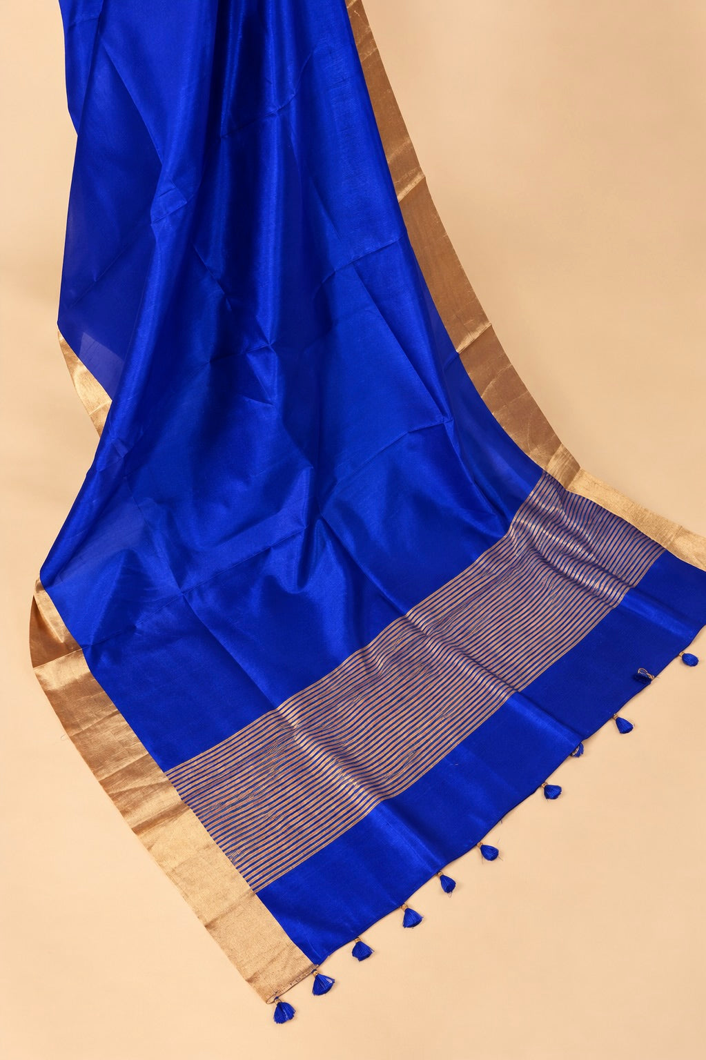 Blue Plain Handwoven Pure Banarasi Soft Silk Saree