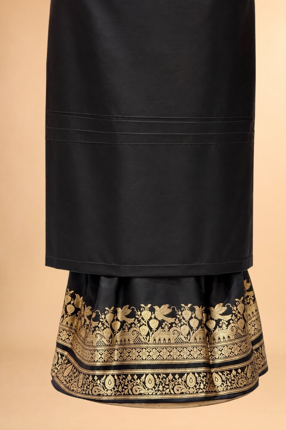 Black Katan Silk Co-Ord Set with Regal Panel