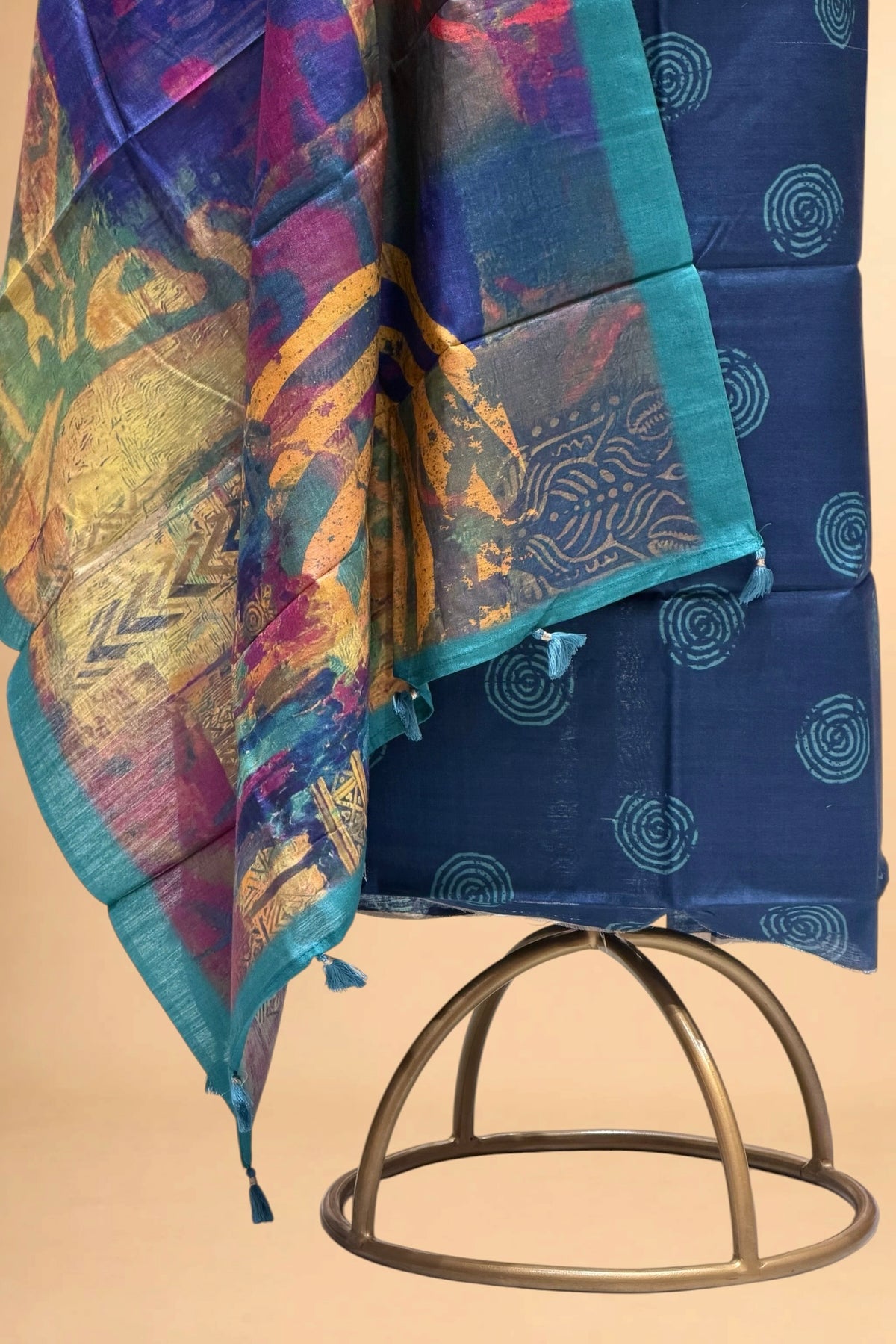 Blue Printed Pure Banarasi Munga Silk Suit Set