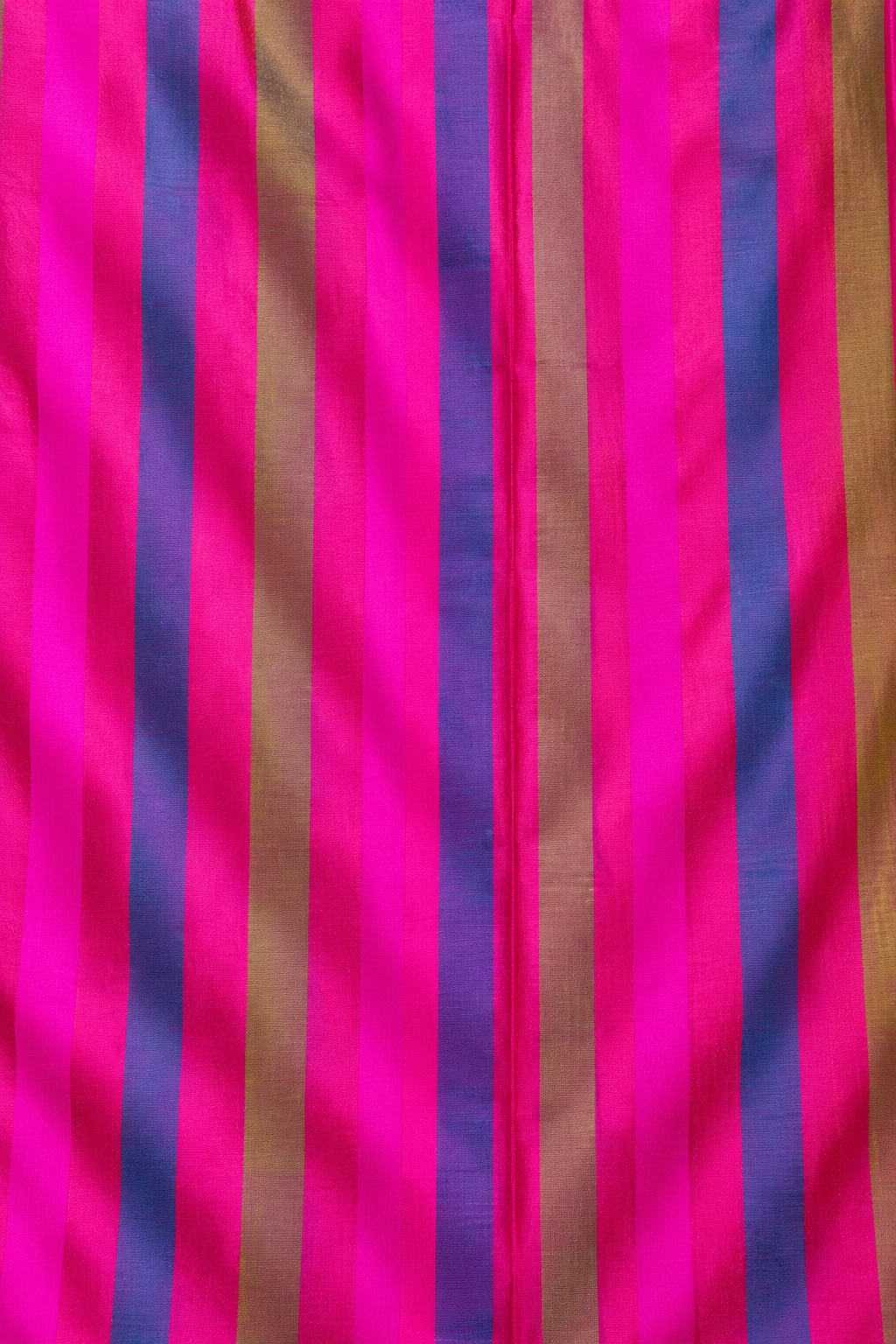 Bright Pink Pure Katan Silk Rangkaat Striped Fabric
