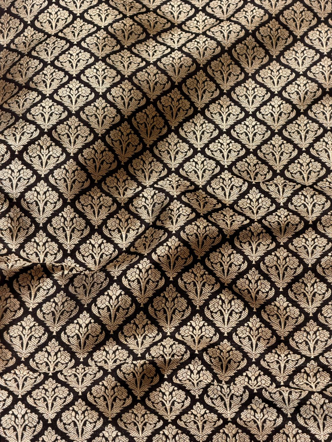 Black Katan Silk Allover Brocade Fabric