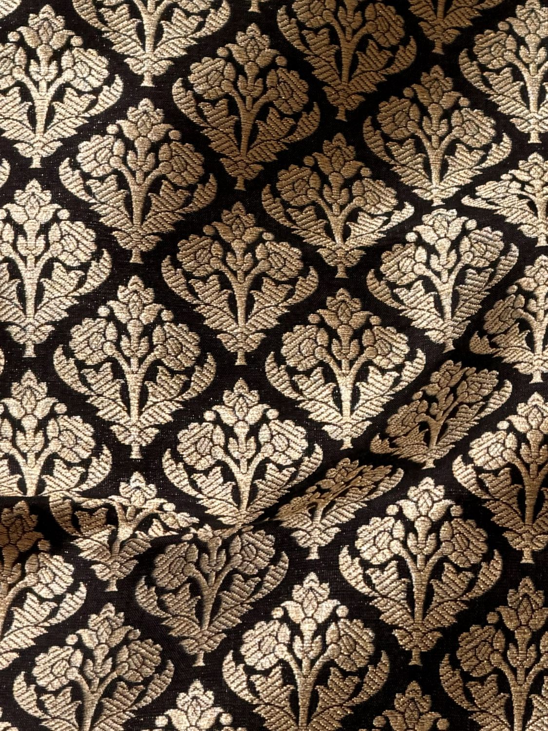 Black Katan Silk Allover Brocade Fabric