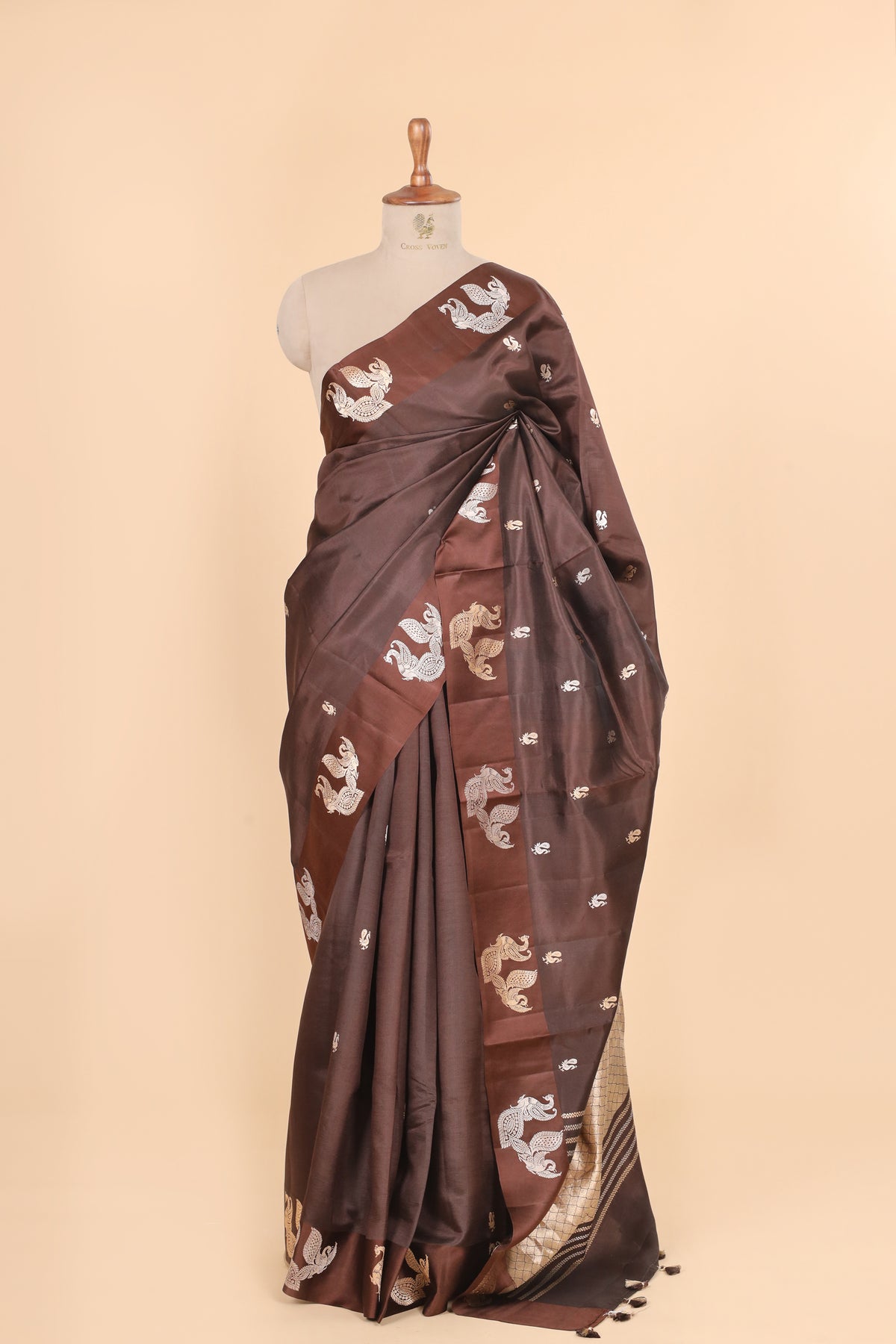 Chocolate Brown Handwoven Pure Banarasi Soft Silk Saree
