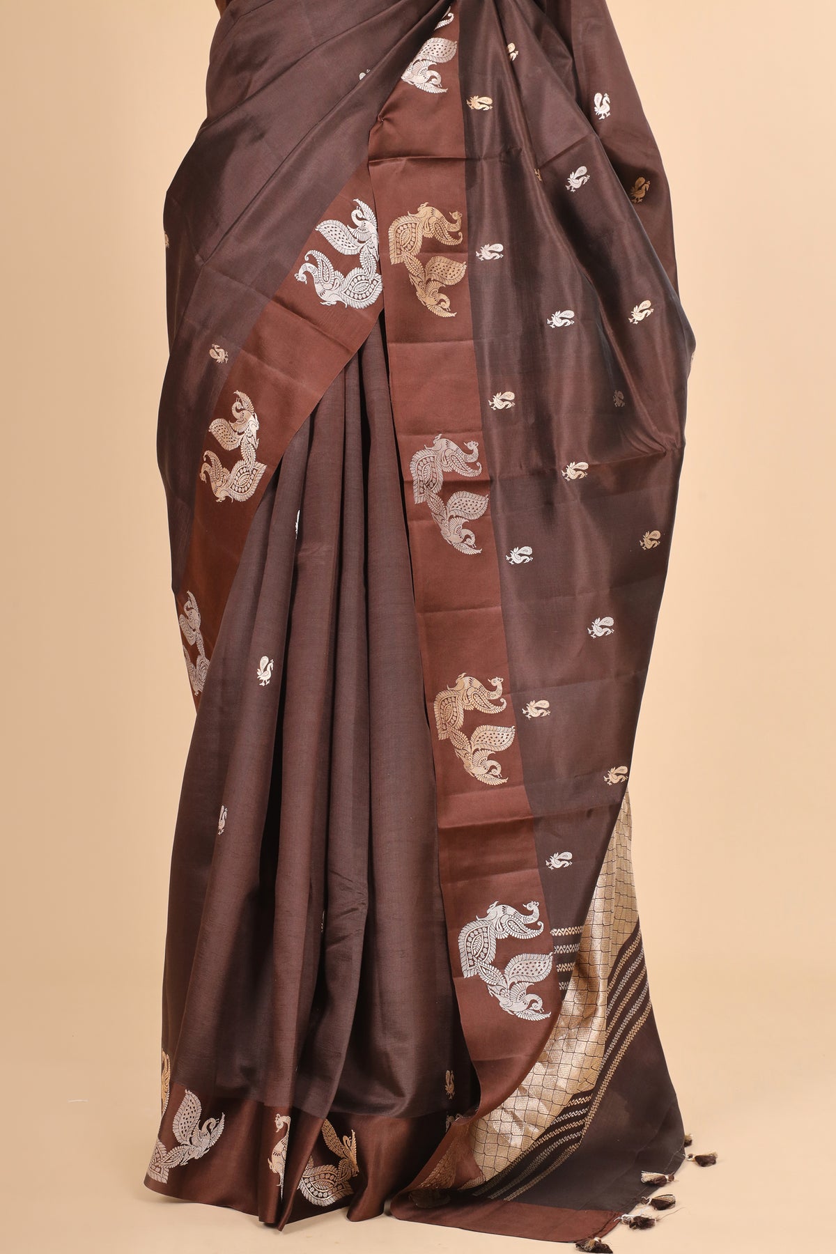 Chocolate Brown Handwoven Pure Banarasi Soft Silk Saree