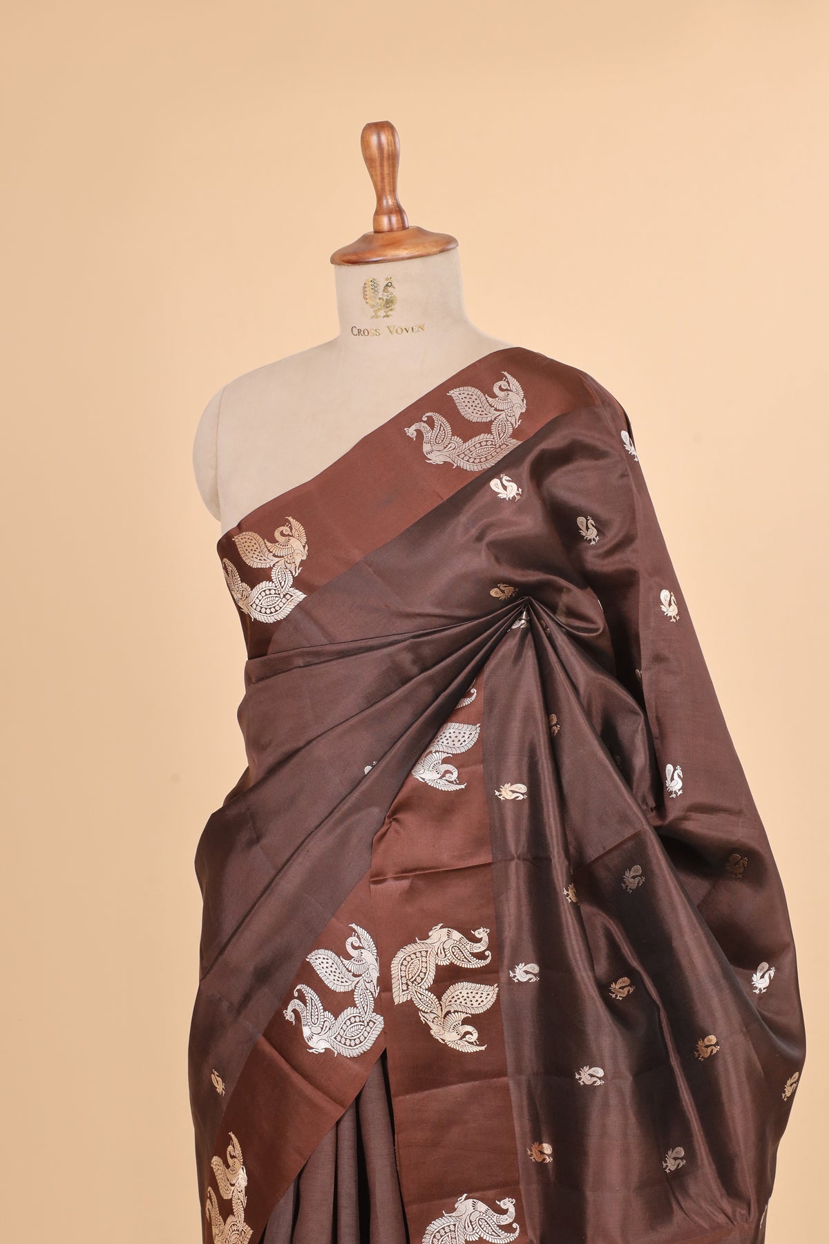 Chocolate Brown Handwoven Pure Banarasi Soft Silk Saree
