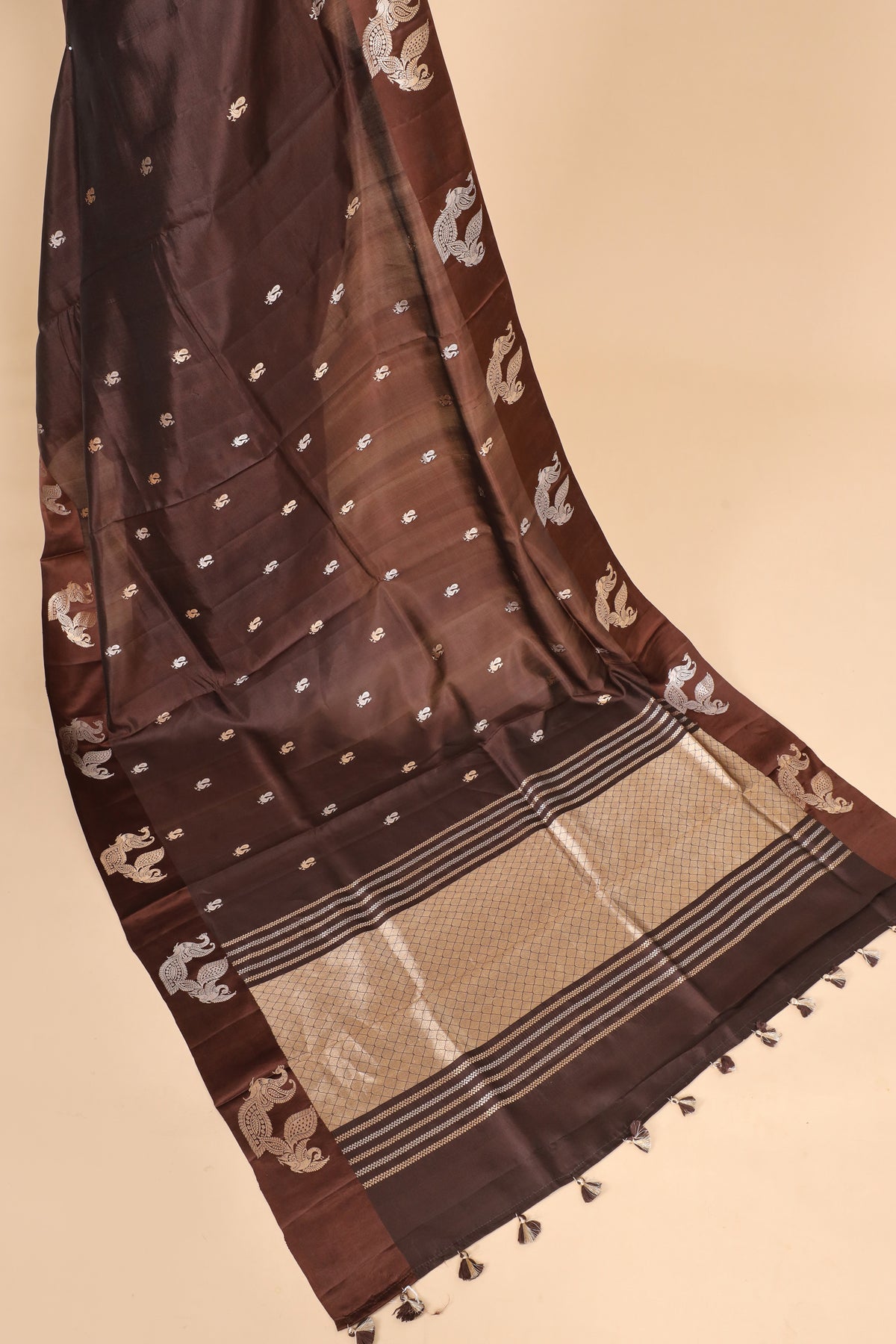 Chocolate Brown Handwoven Pure Banarasi Soft Silk Saree