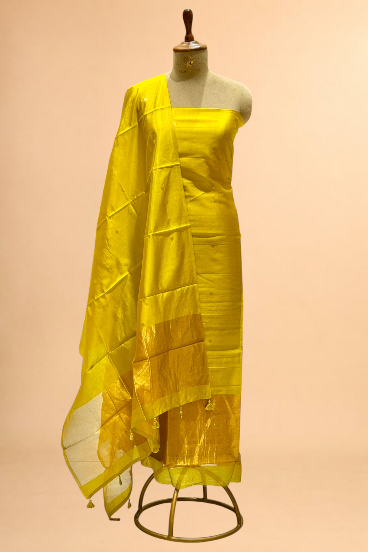 Lime Green Soft Silk Suit Set With Tissue Border Dupatta