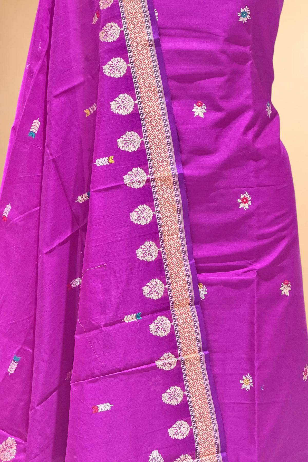 Magenta Pink Premium Cotton Banarasi Suit With Meenakari Floral Motif