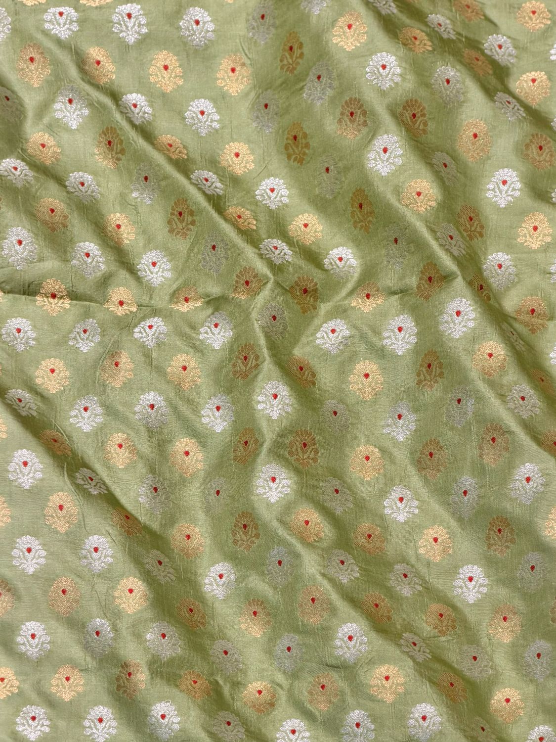 Mint Green Katan Silk Sona - Rupa Meenakari Fabric