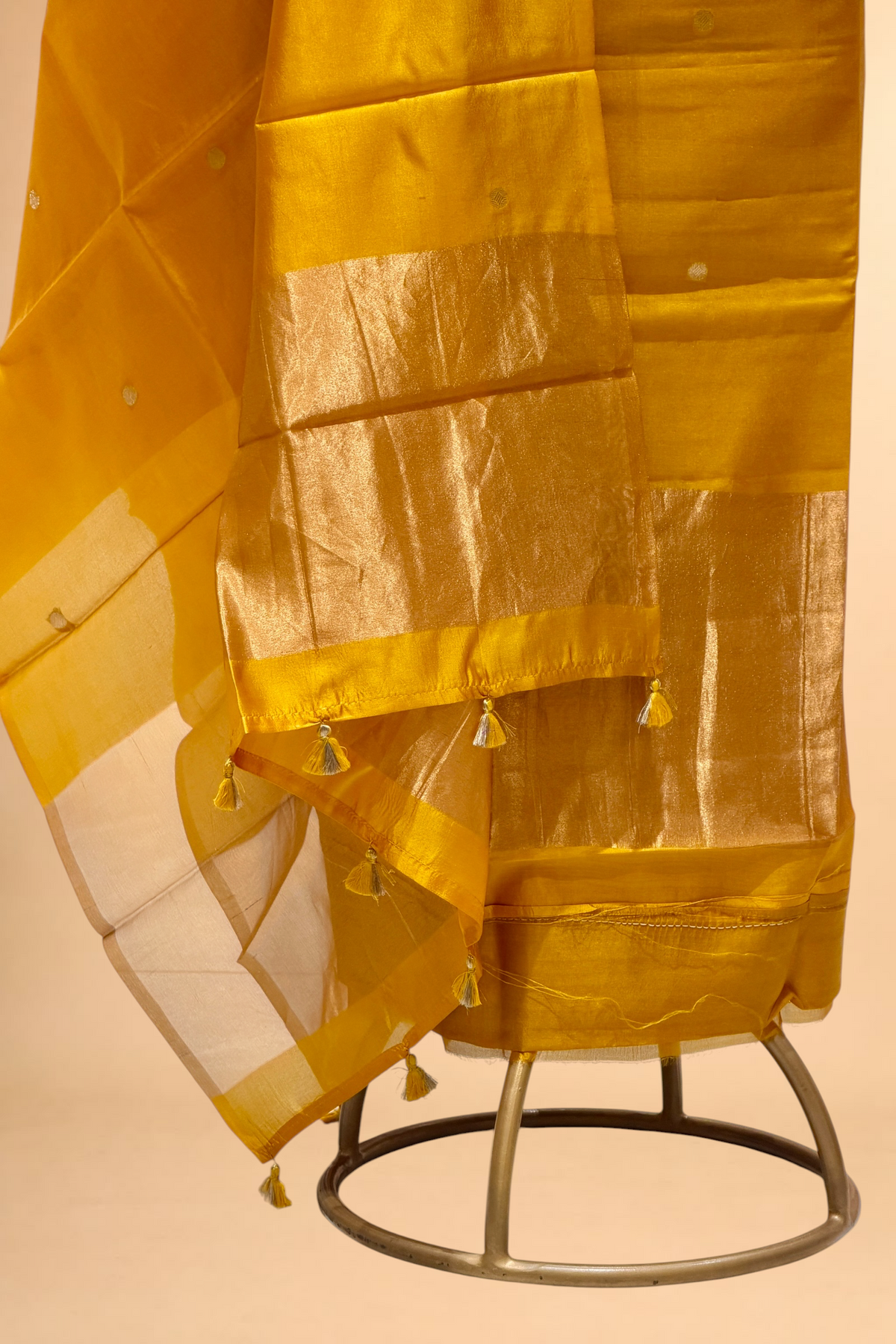 Mustard Yellow Soft Silk Suit Set With Tissue Border Dupatta