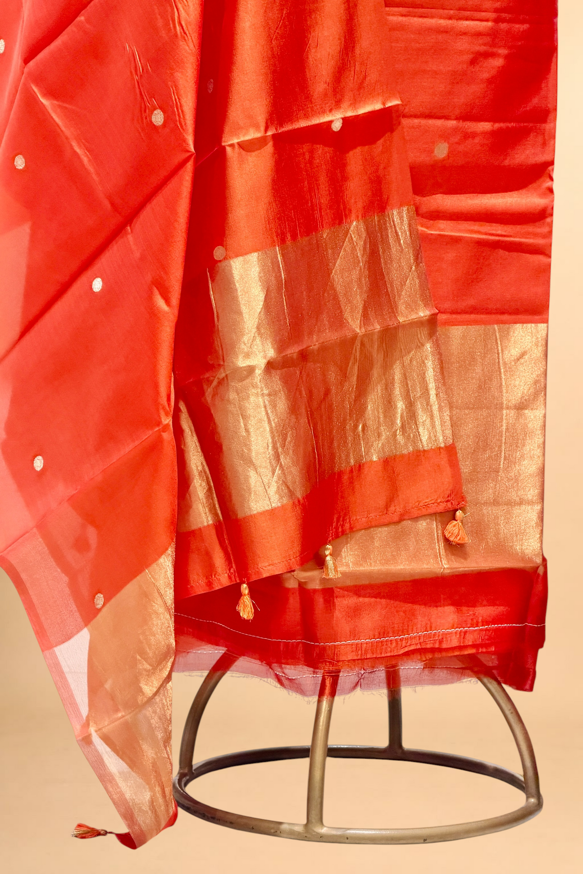 Orange Soft Silk Suit Set With Tissue Border Dupatta