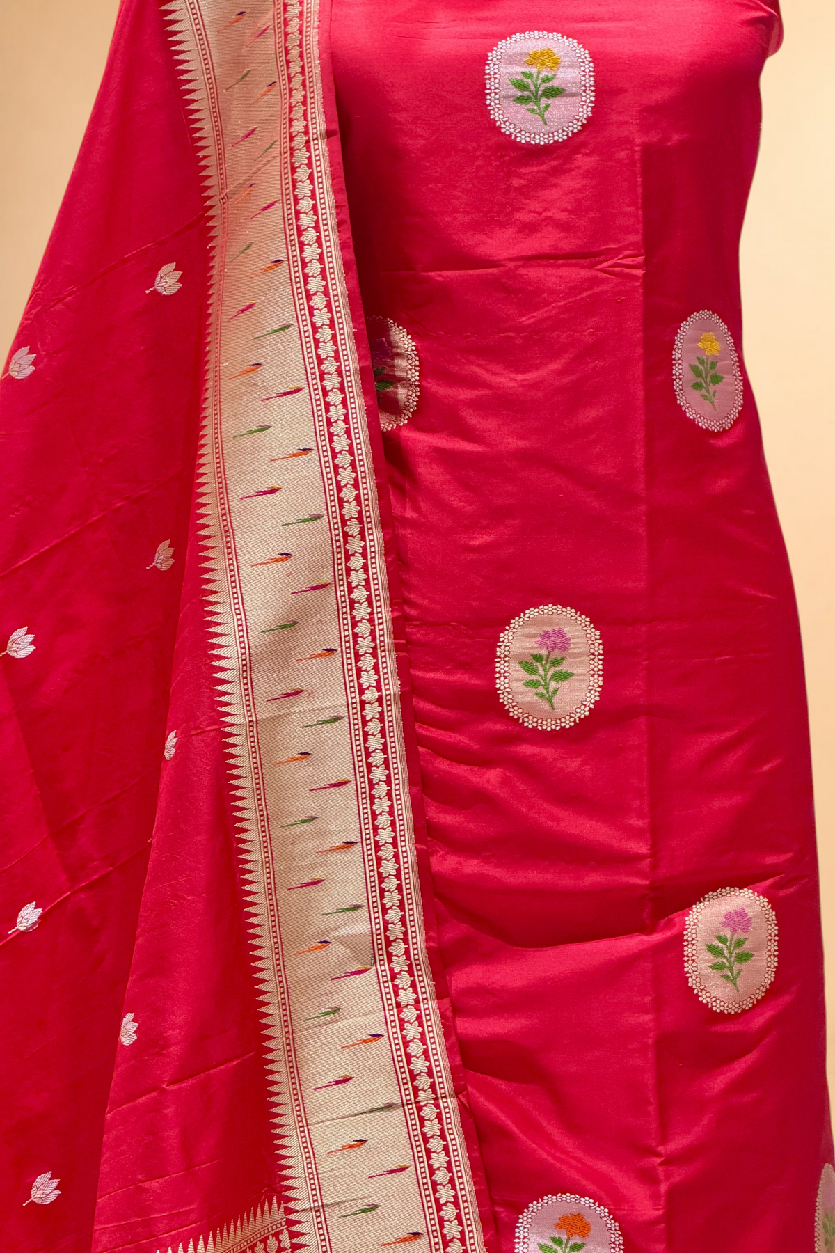 Red Pure Katan Suit Set