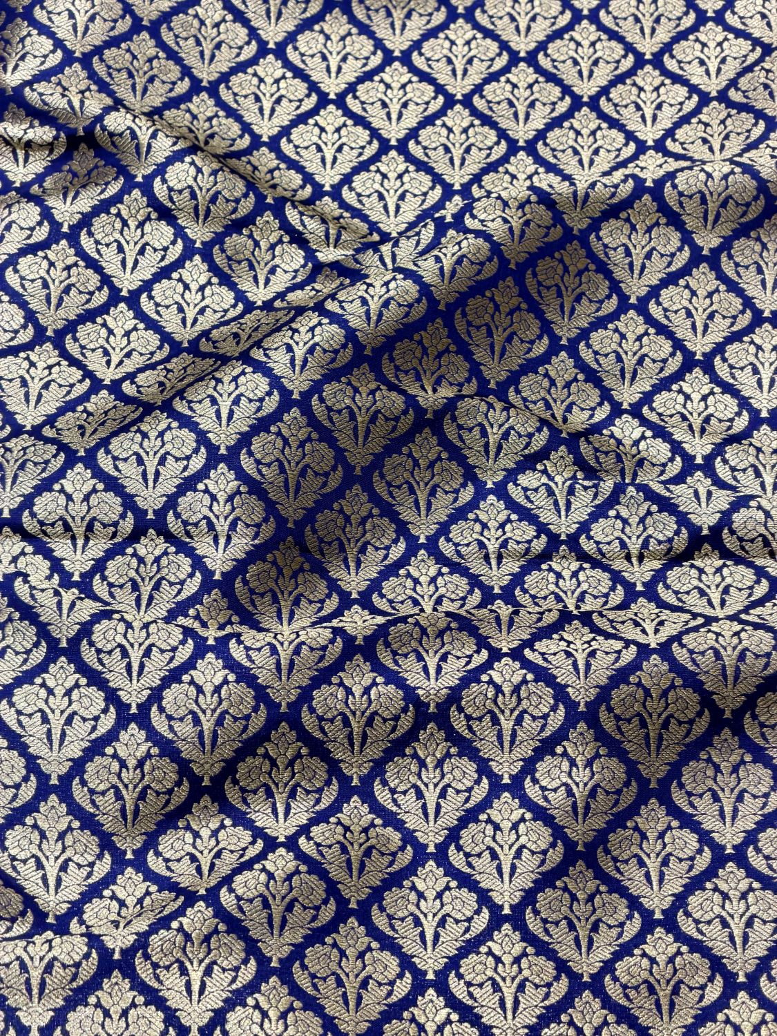 Royal Blue Katan Silk Allover Brocade Fabric