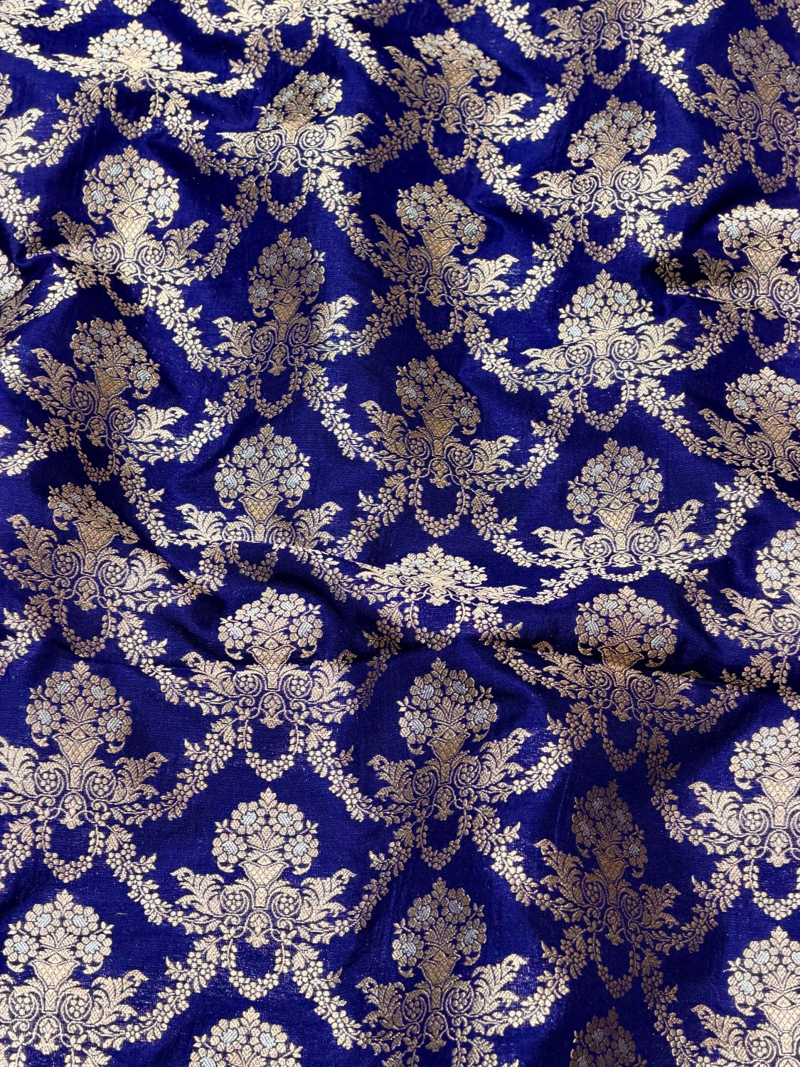 Royal Blue Katan Silk Sona-Rupa Allover Jaal Fabric