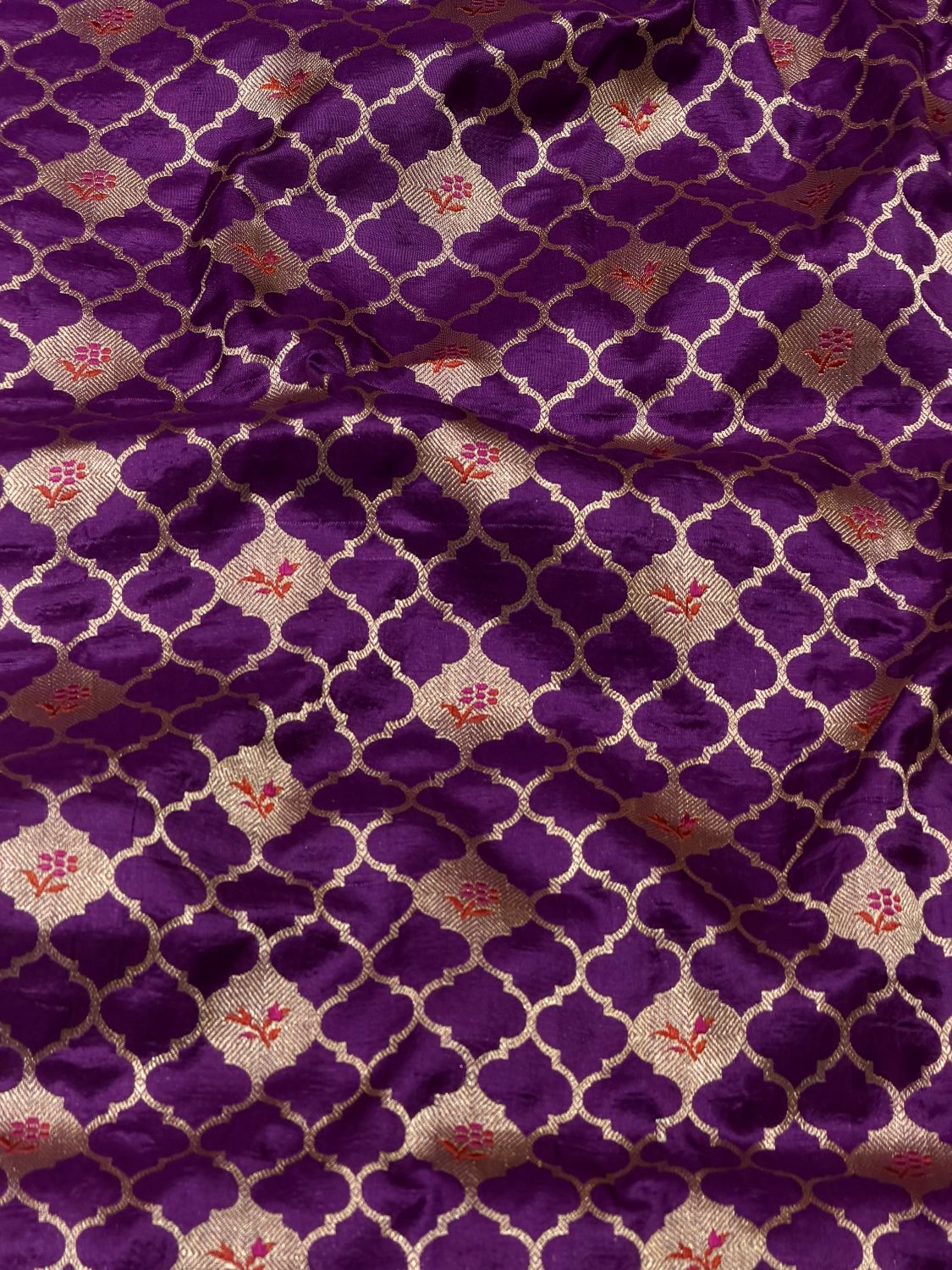Royal Purple Katan Silk Meenakari Jaal Fabric