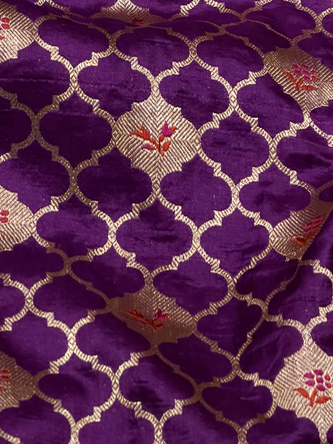 Royal Purple Katan Silk Meenakari Jaal Fabric