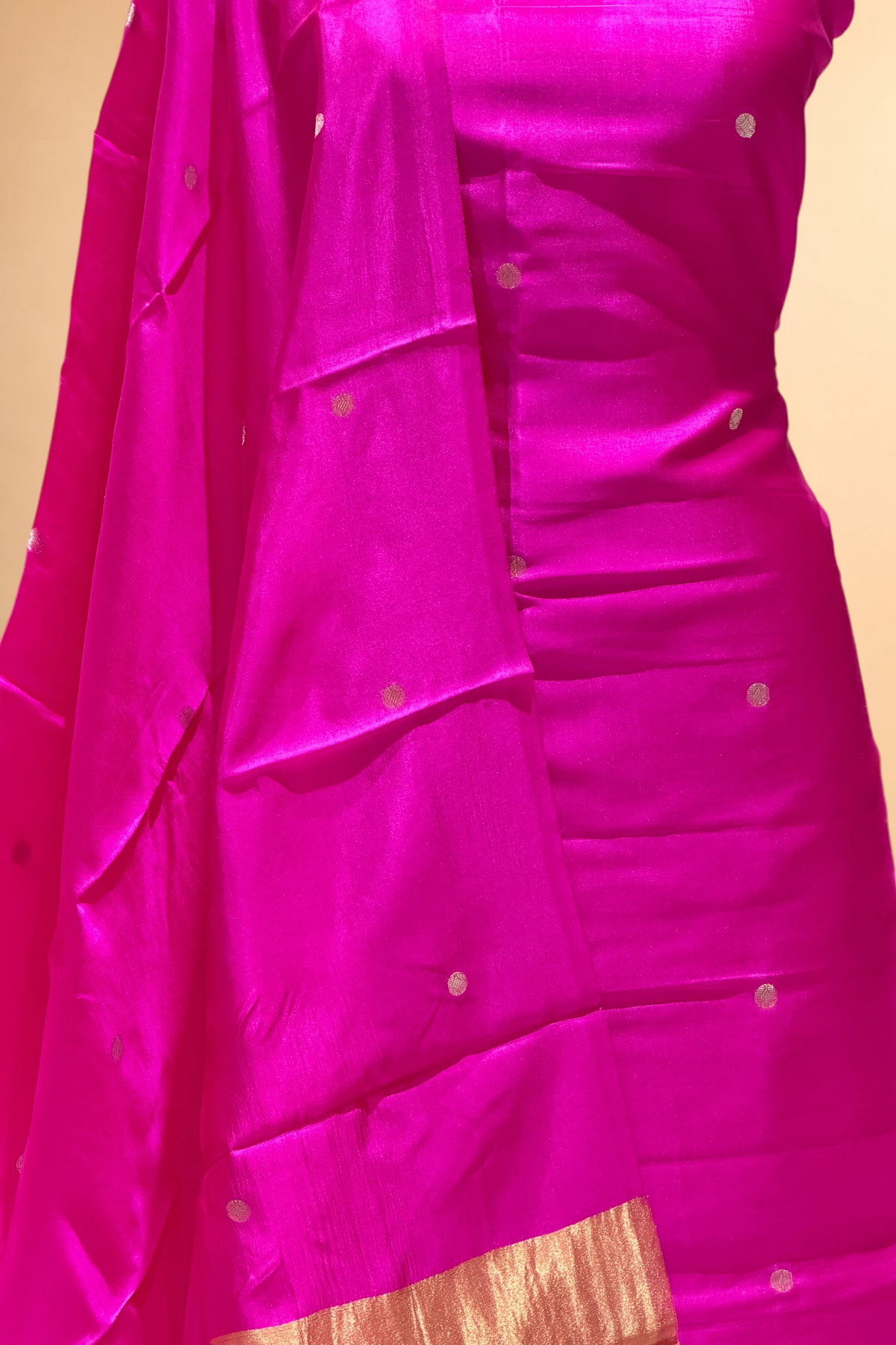 Vibrant Pink Soft Silk Suit Set With Tissue Border Dupatta