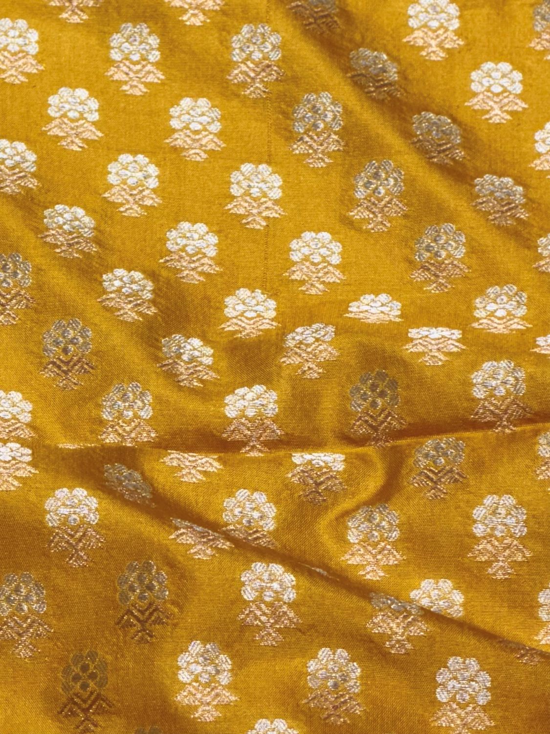 Yellow Katan Silk Sona - Rupa Allover Floral Booti Fabric