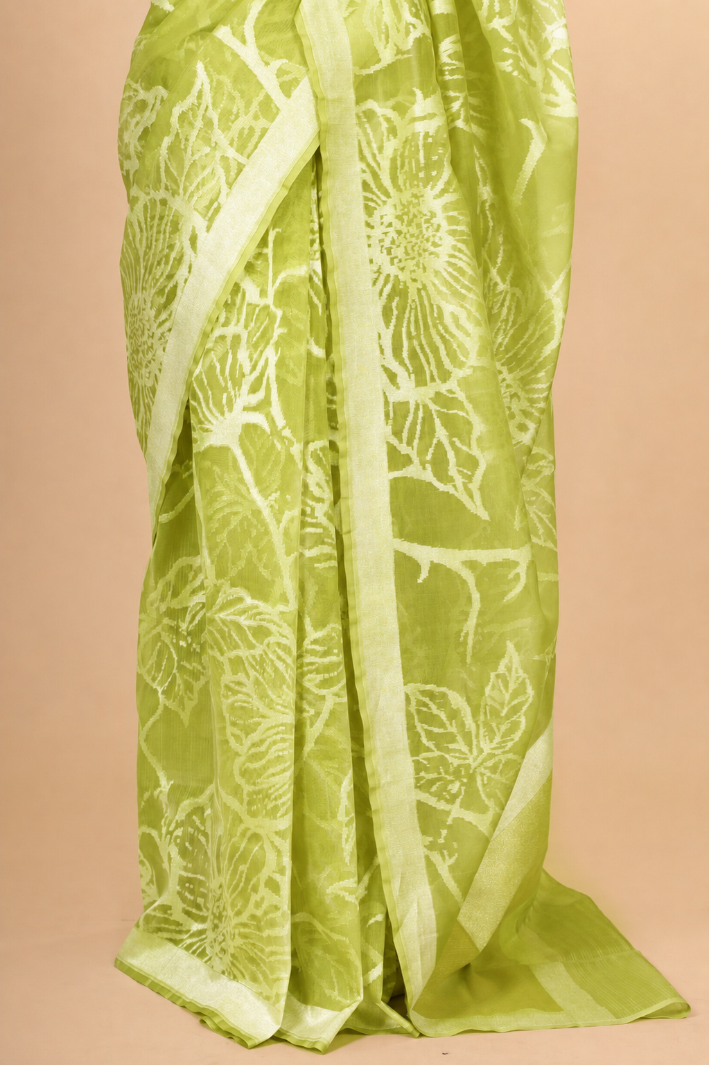Lime Green Organza Silk Saree