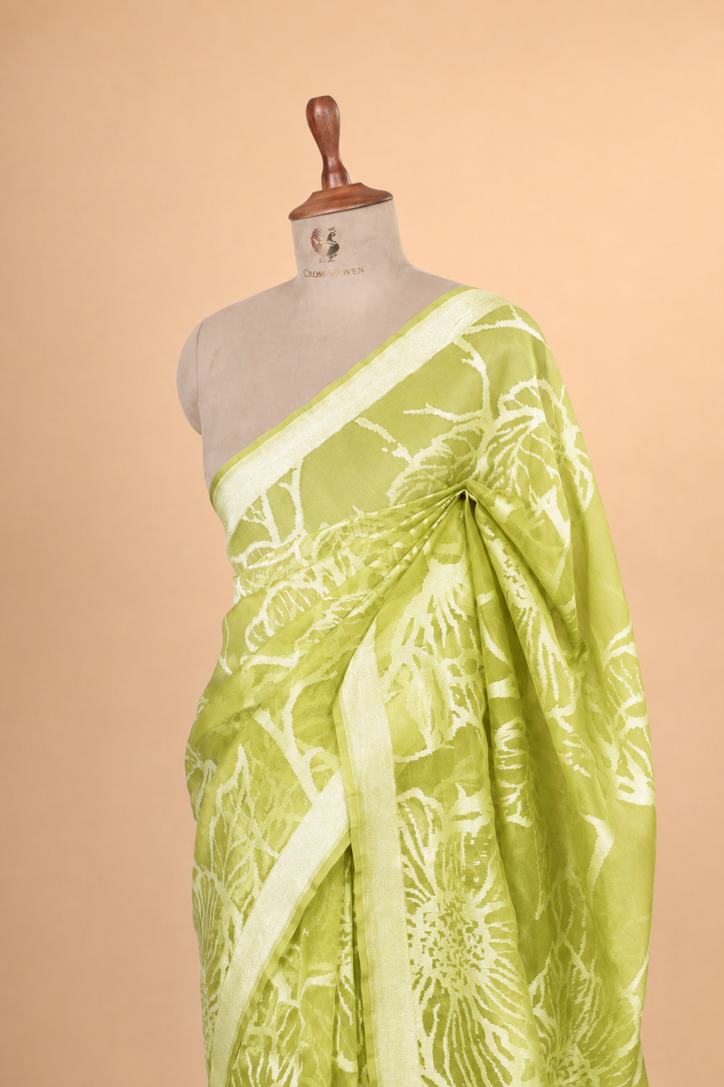 Lime Green Organza Silk Saree