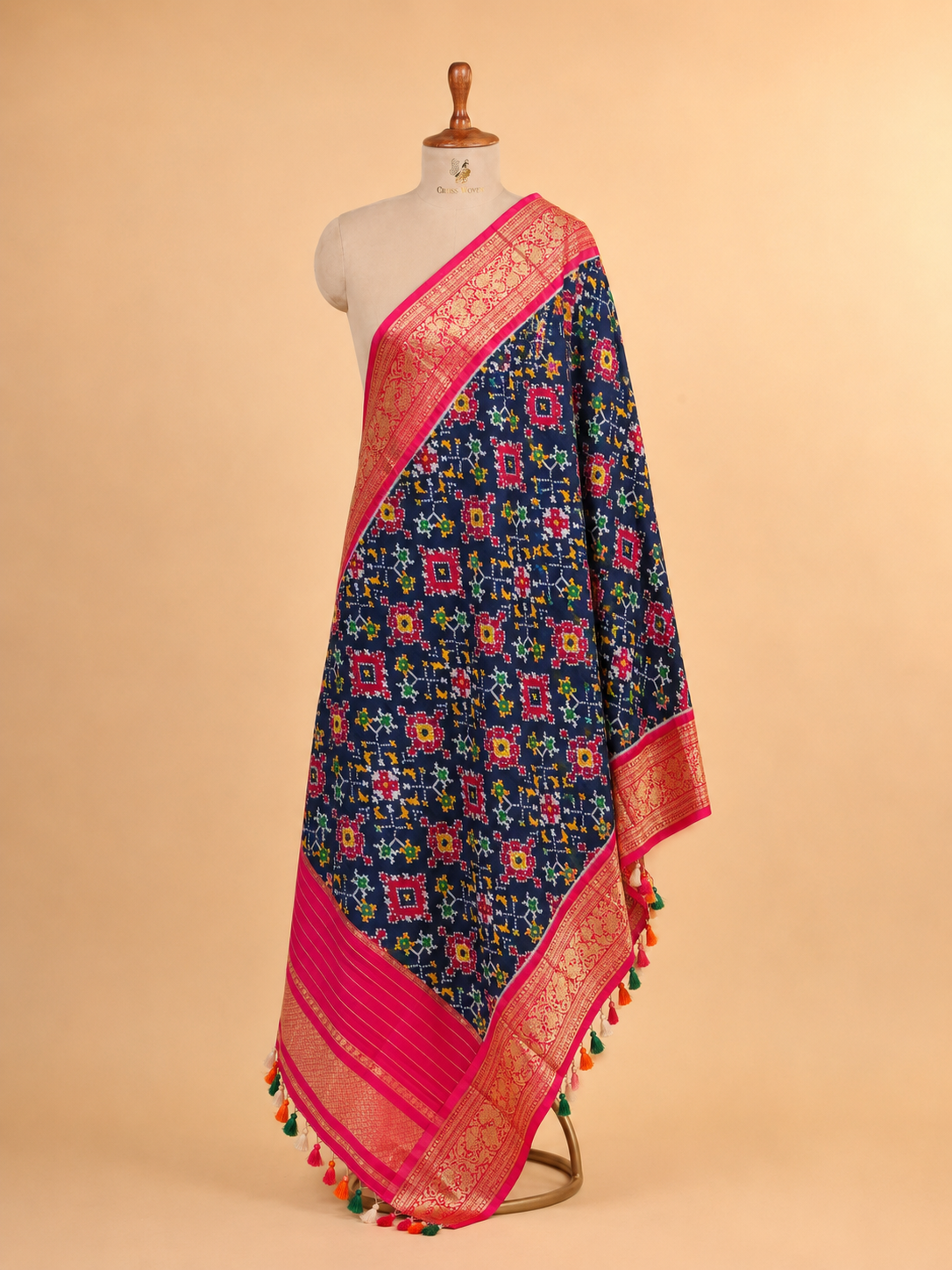 Navy Blue Banarasi Katan Silk Ikkat Dupatta