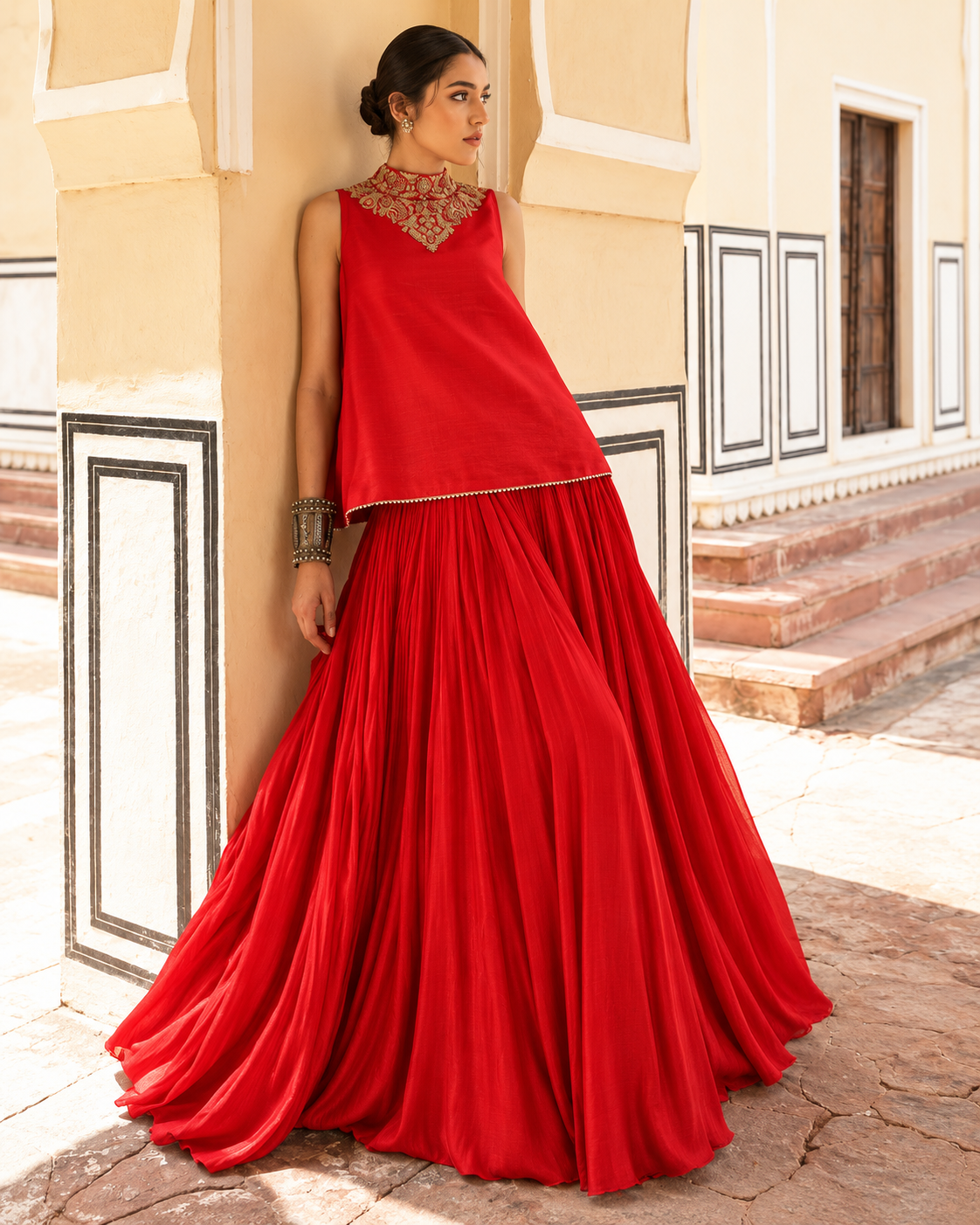Red Plain Pure Chiniya Silk Fabric