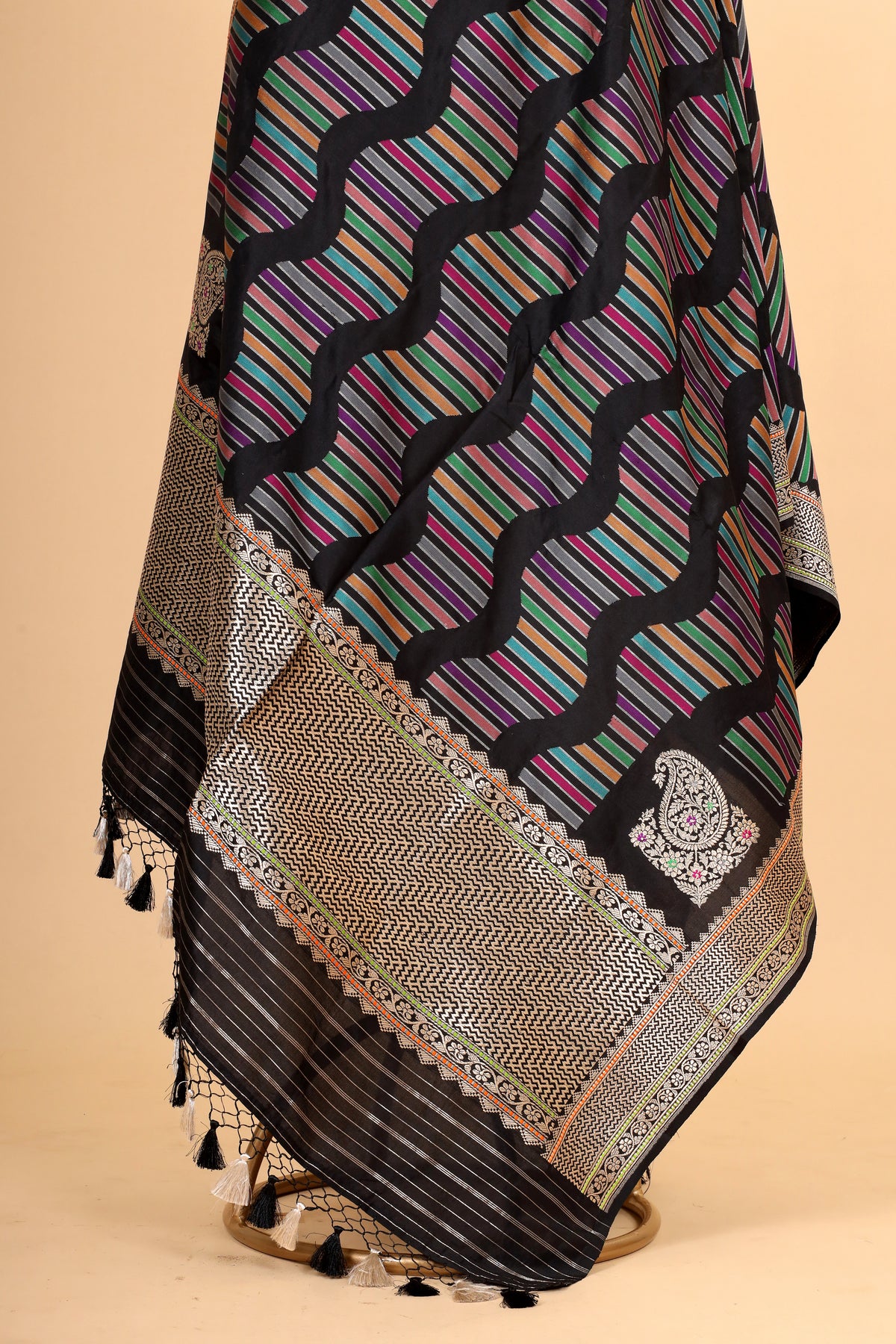 Rangkaat Black Pure Katan Silk Banarasi Handloom Dupatta