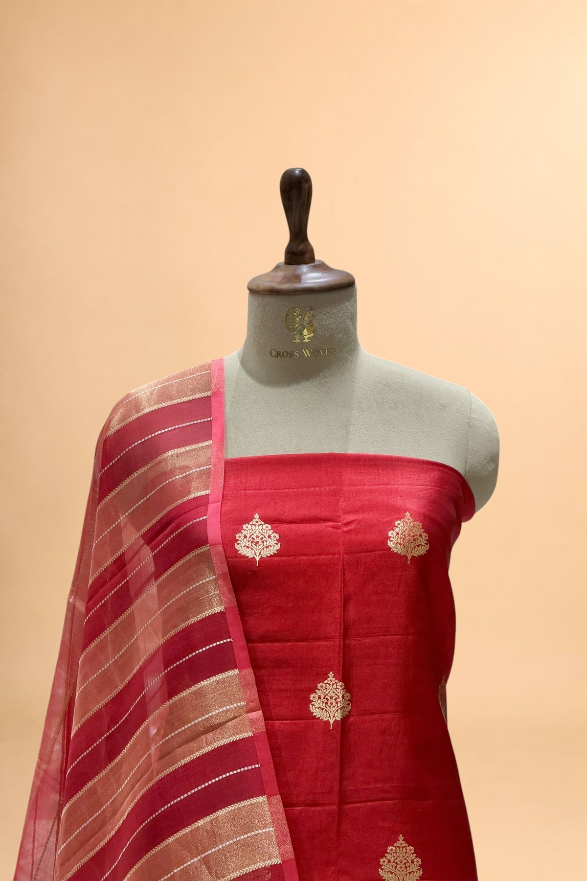 Red Pure Soft Silk Suit Set with Oranga Dupatta