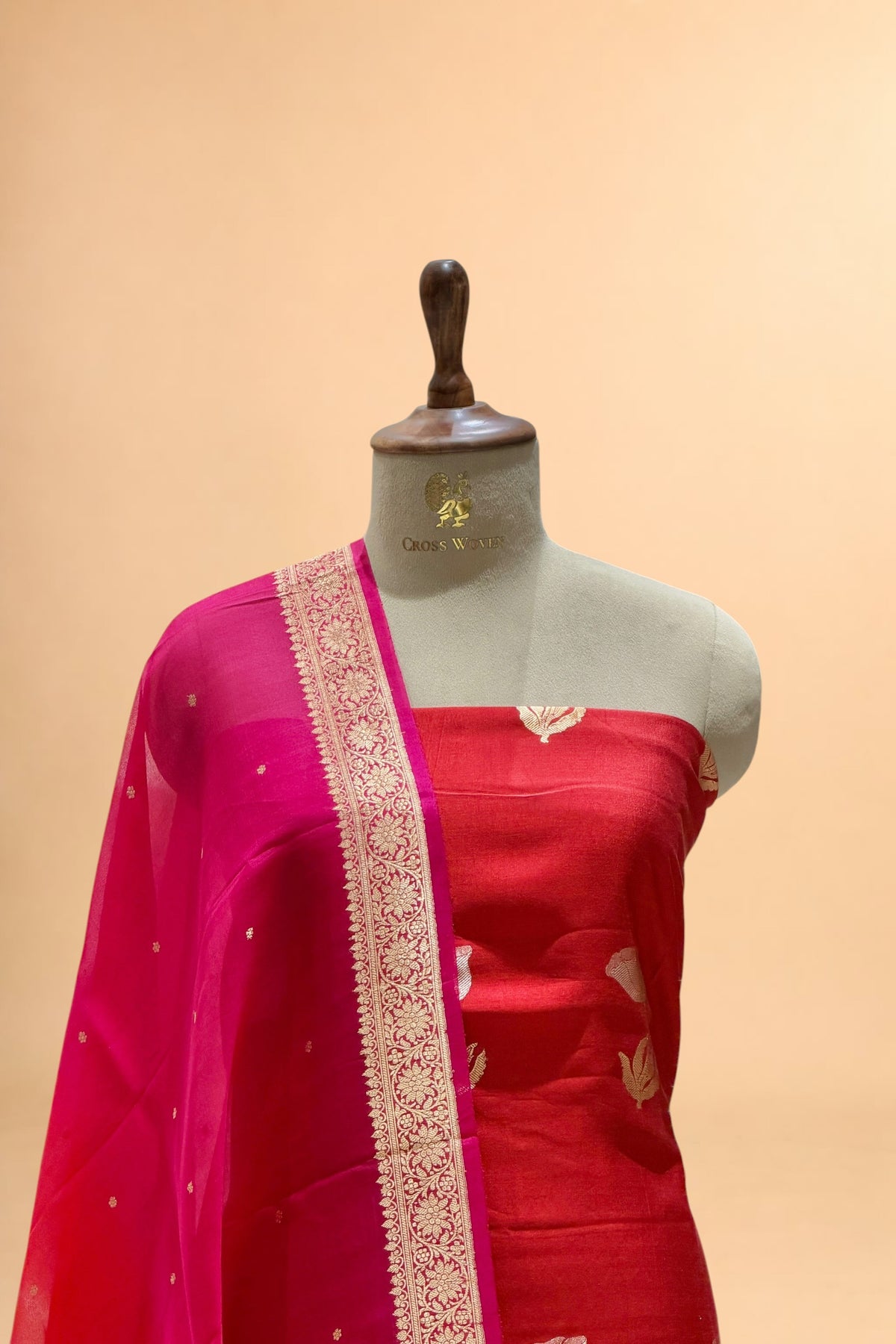 Red Pure Chiniya Silk Suit Set with ombré Dye Dupatta