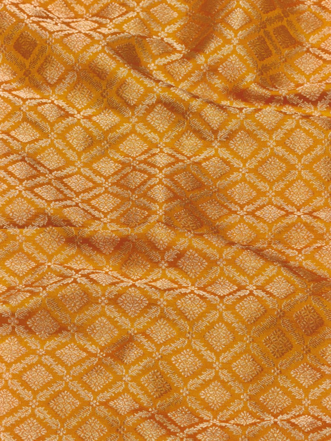 Mustard Yellow Banarasi Brocade Pure Katan Silk Fabric
