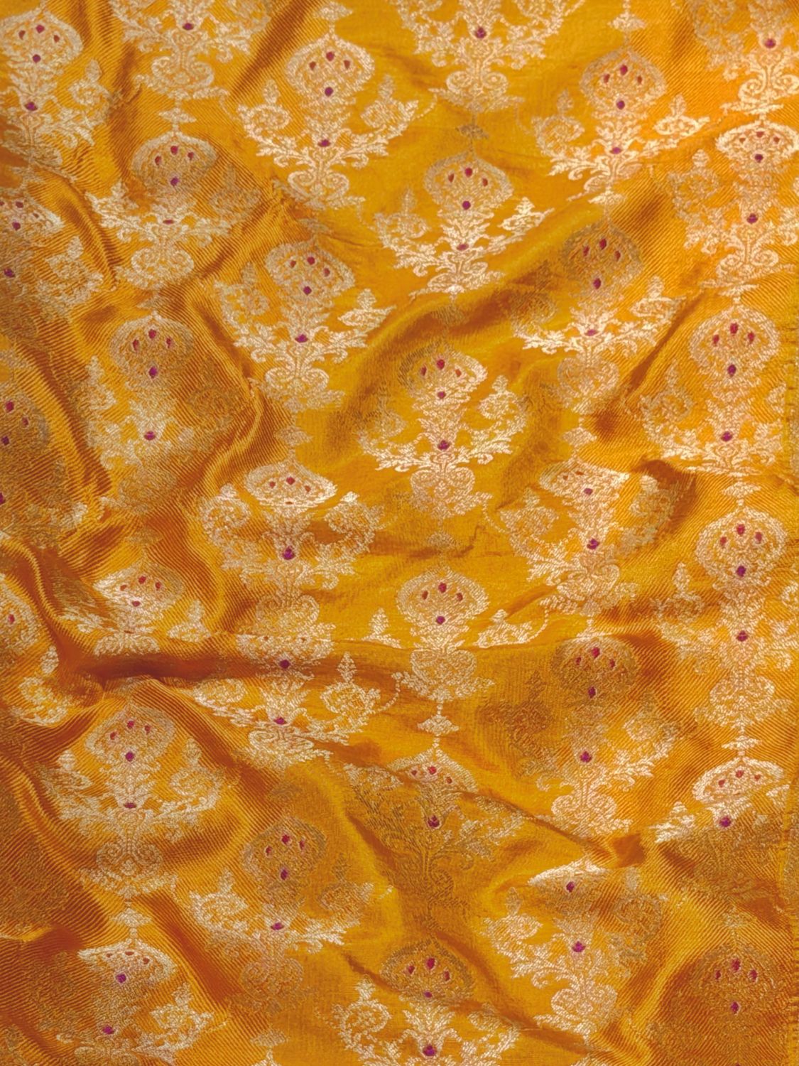 Yellow Banarasi Pure Katan Silk Meenakari Jaal Fabric