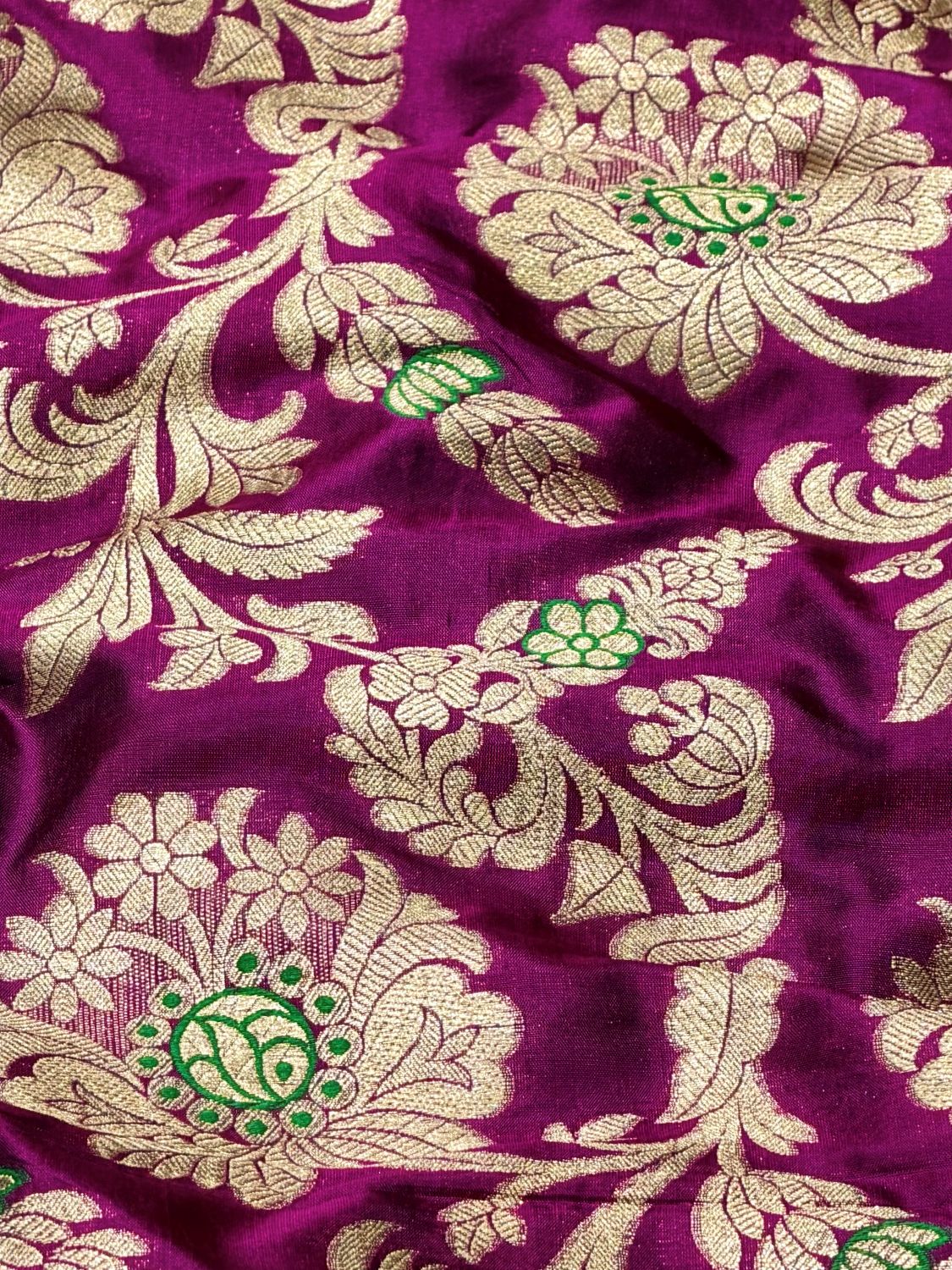 Magenta Purple Banarasi Allover Floral Jaal Pure Katan Silk Fabric