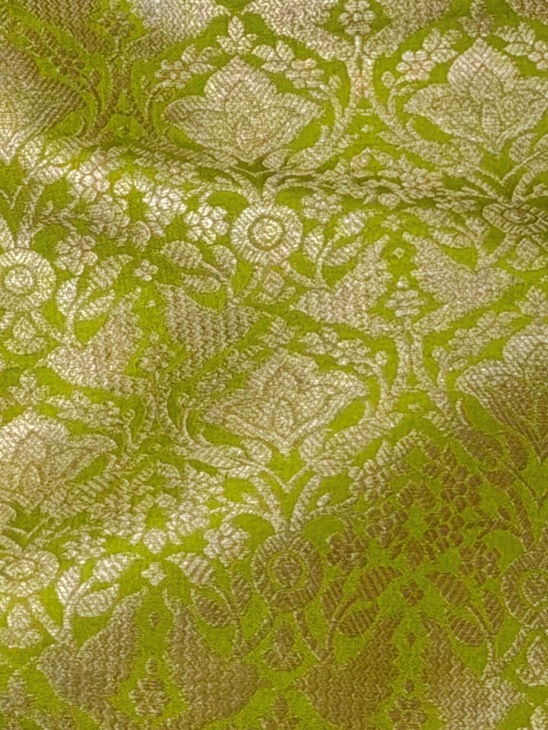 Lime Green Banarasi Brocade Pure Katan Silk Fabric