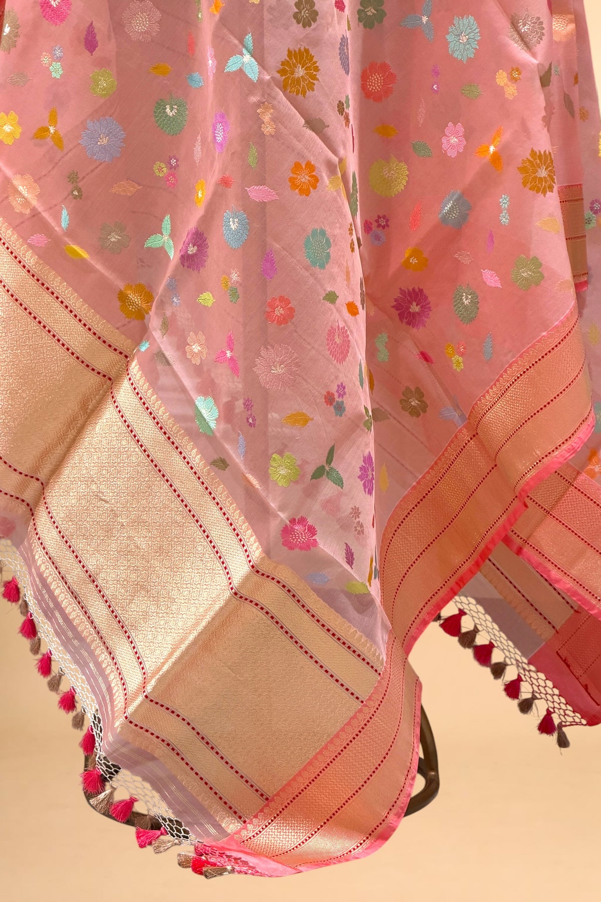 Pastel Pink Pure Organza Silk Dupatta with Katan Border