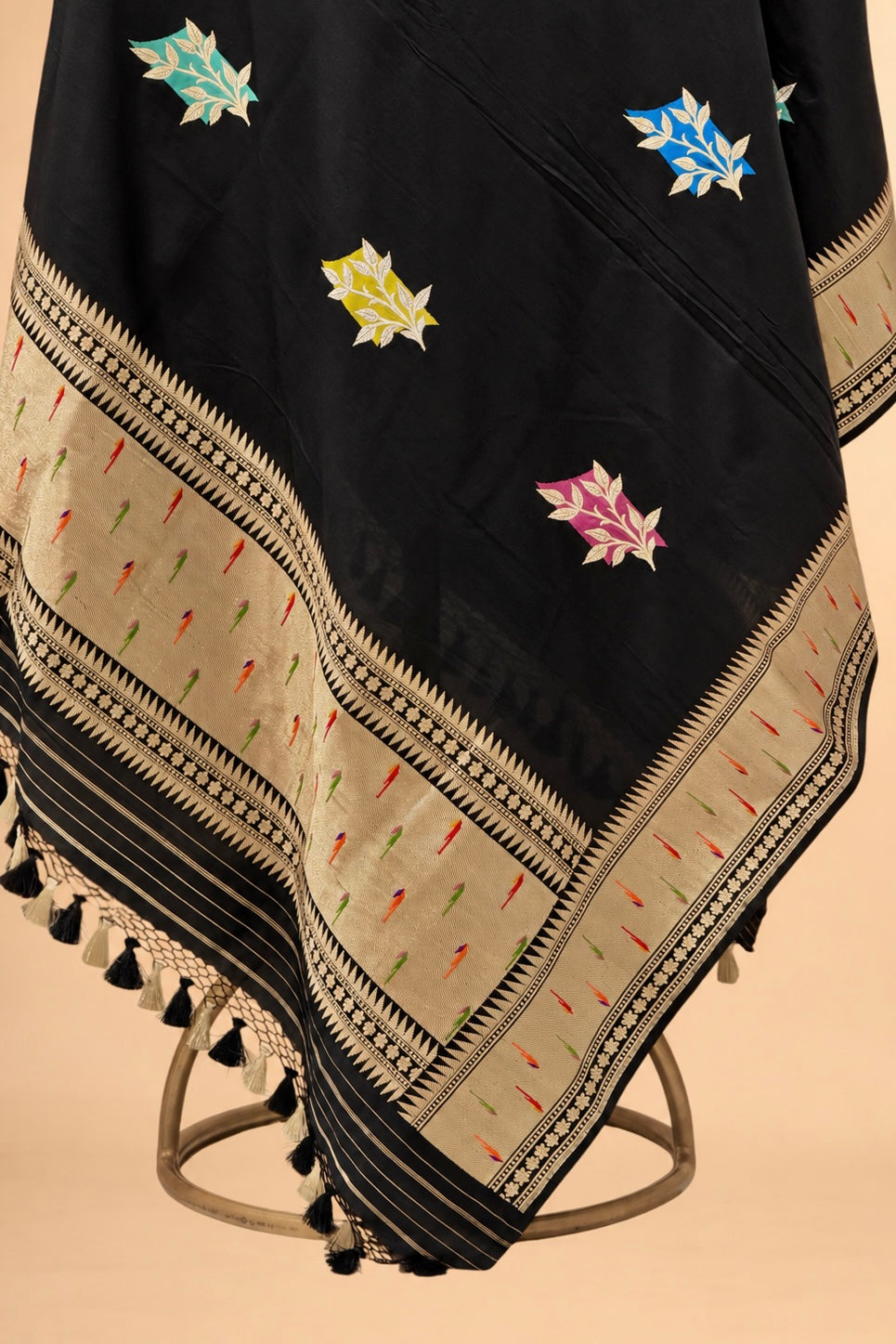 Black Pure Katan Silk Paithani Border Dupatta