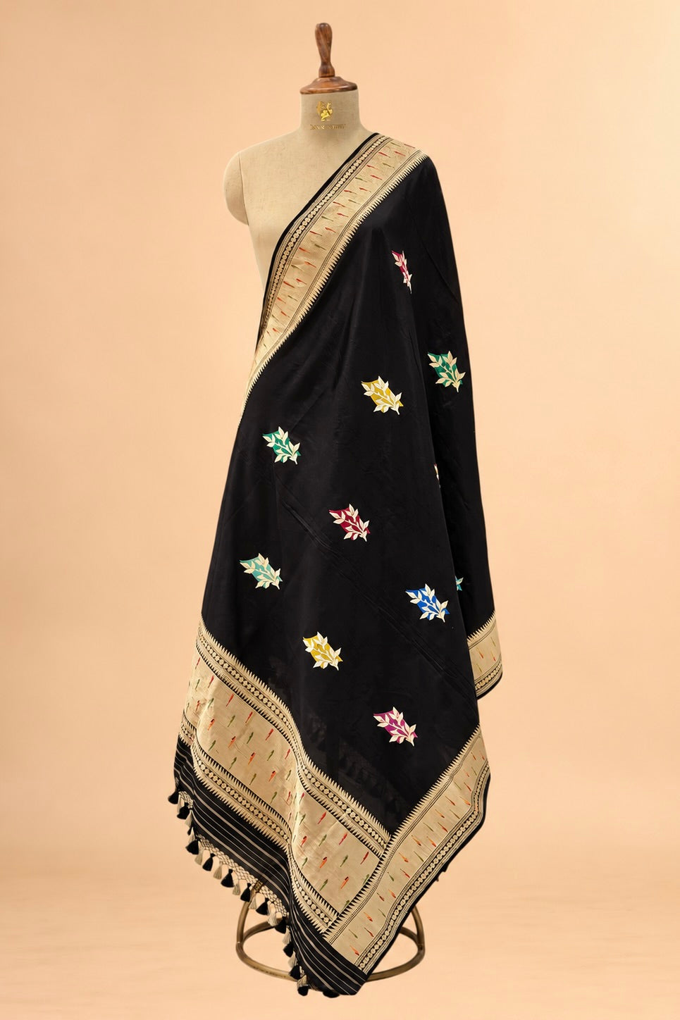 Black Pure Katan Silk Paithani Border Dupatta