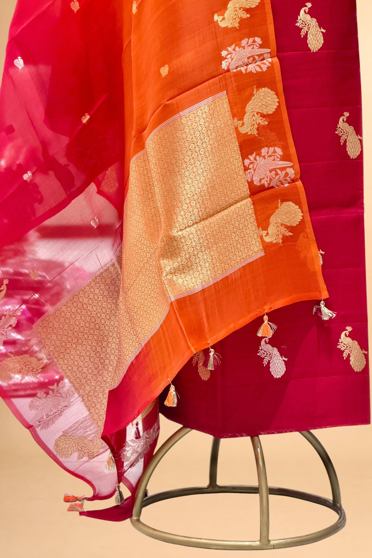 Red Pure Chiniya Silk Suit Set with ombré Dye Organza Dupatta