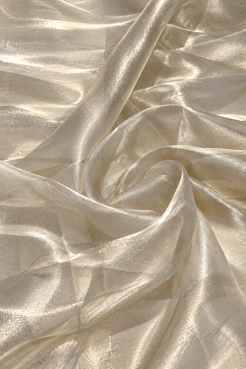 Silver Plain Pure Tissue Silk Fabric