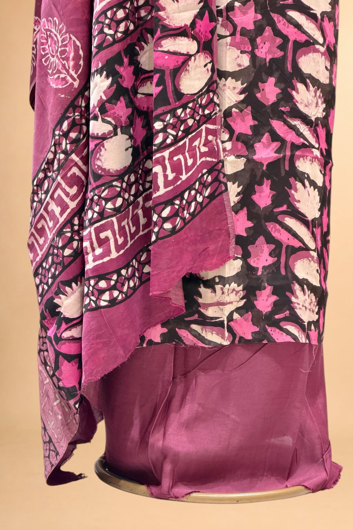 Black & Pink Block Print Pure Muslin Silk Suit Set