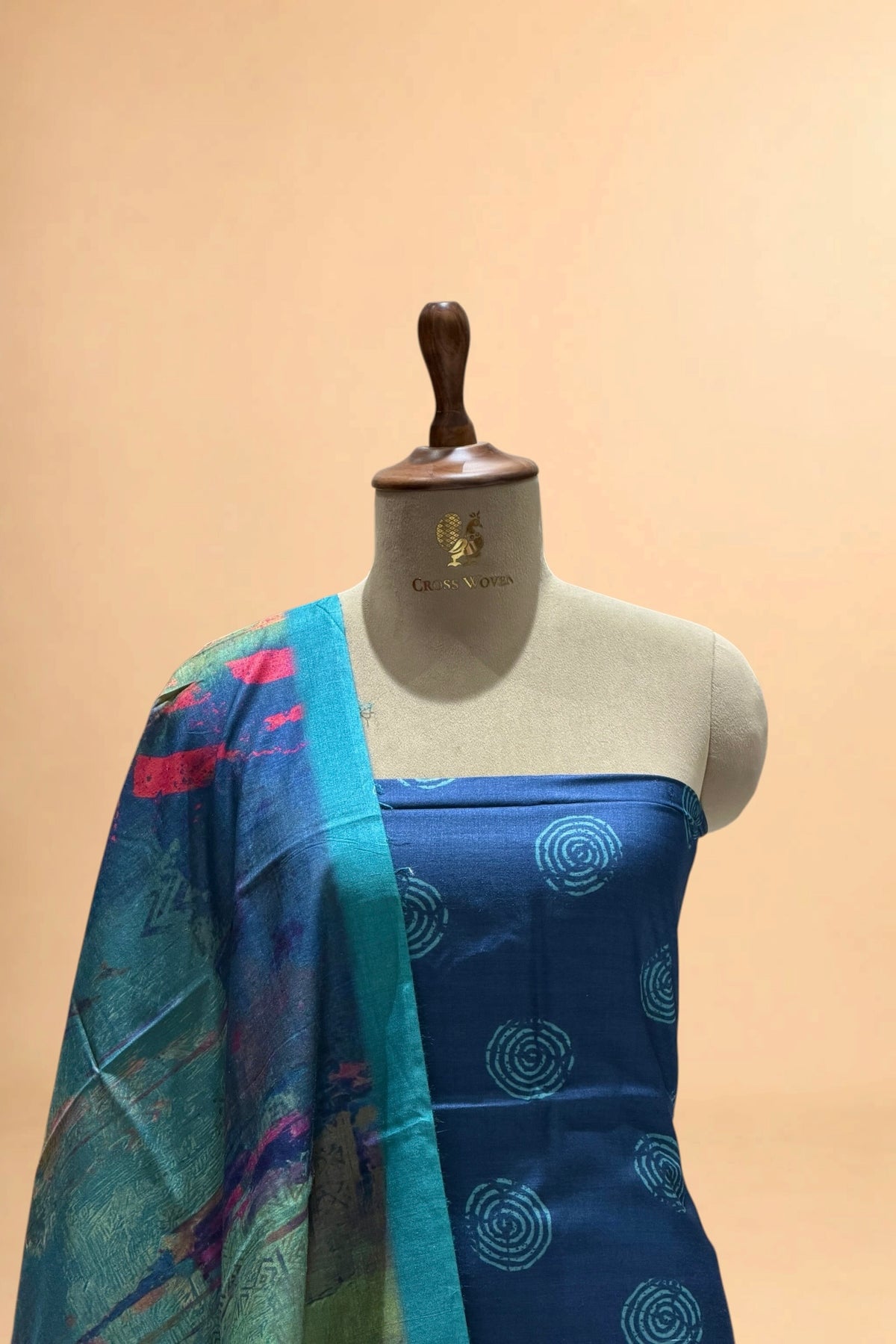 Blue Printed Pure Banarasi Munga Silk Suit Set