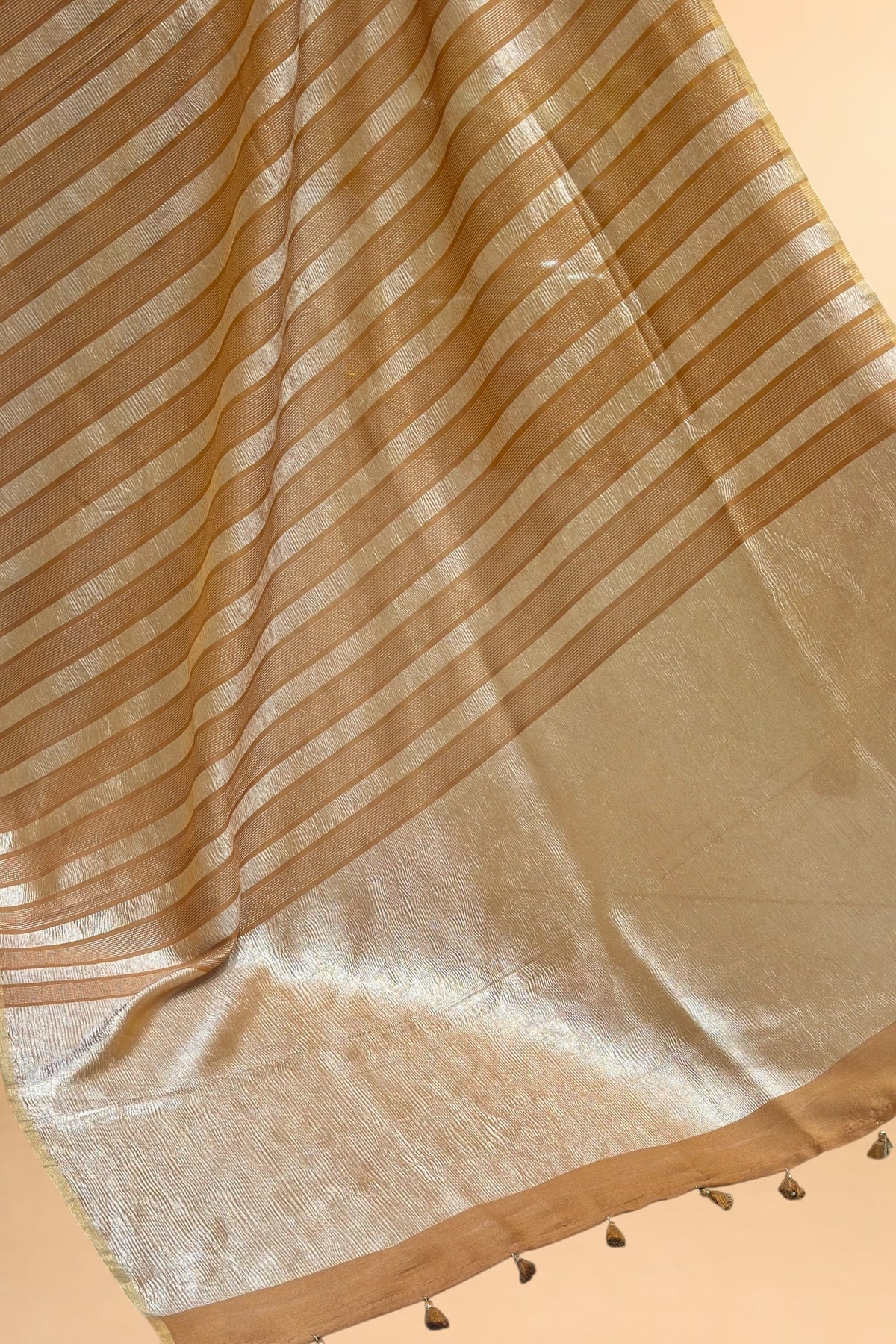 Dusty Mustard Pure Munga Silk Saree with Tissue Stripes